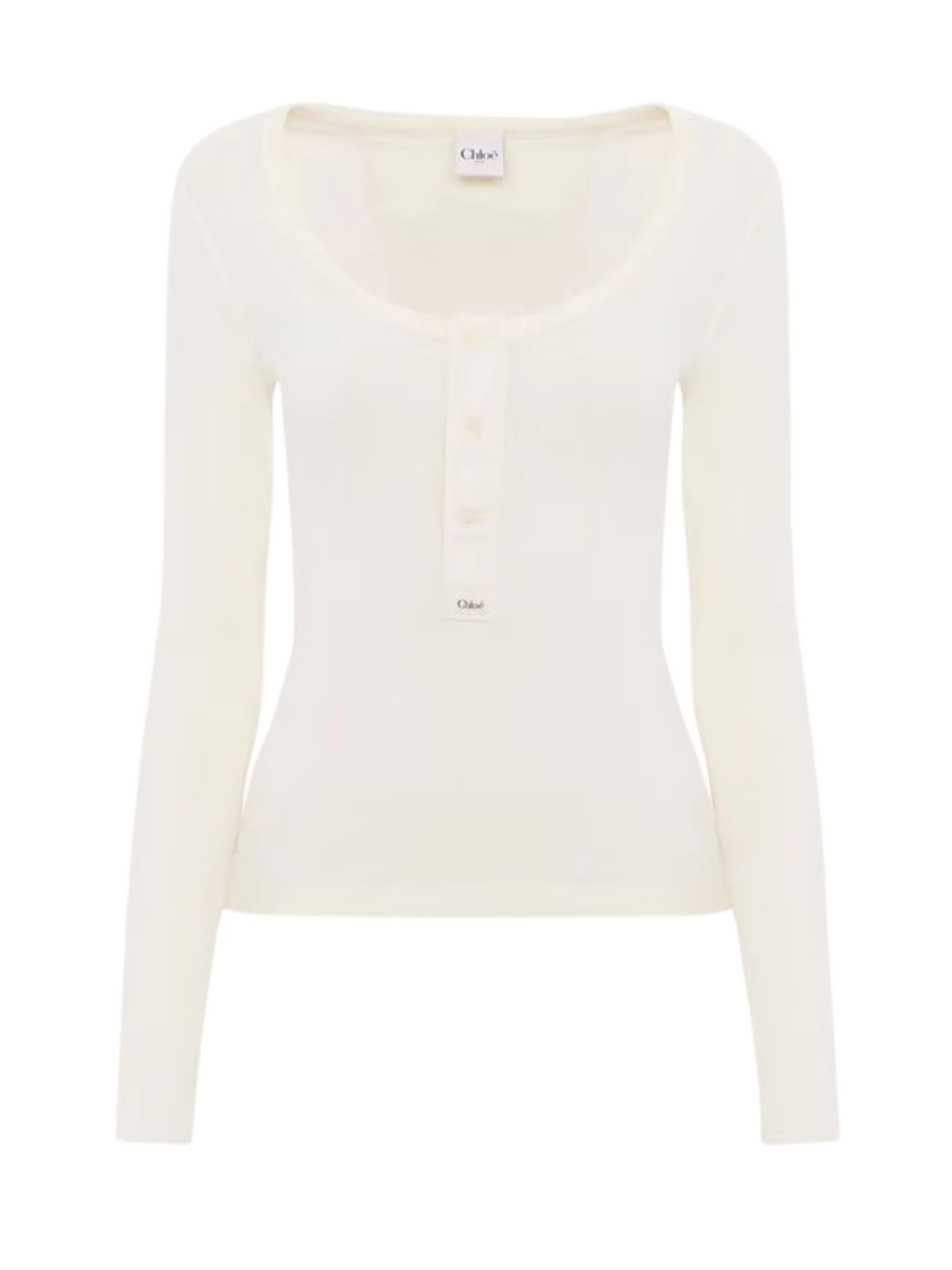 CHLOÉ Scoop-neck Henley Shirt in Cotton Jersey - Image 6