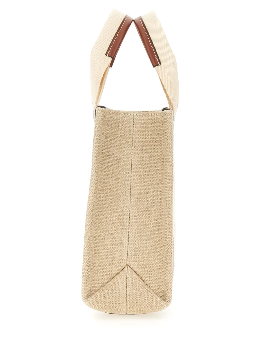 CHLOÉ Woody Mini Leather-trimmed Linen Tote - Image 4