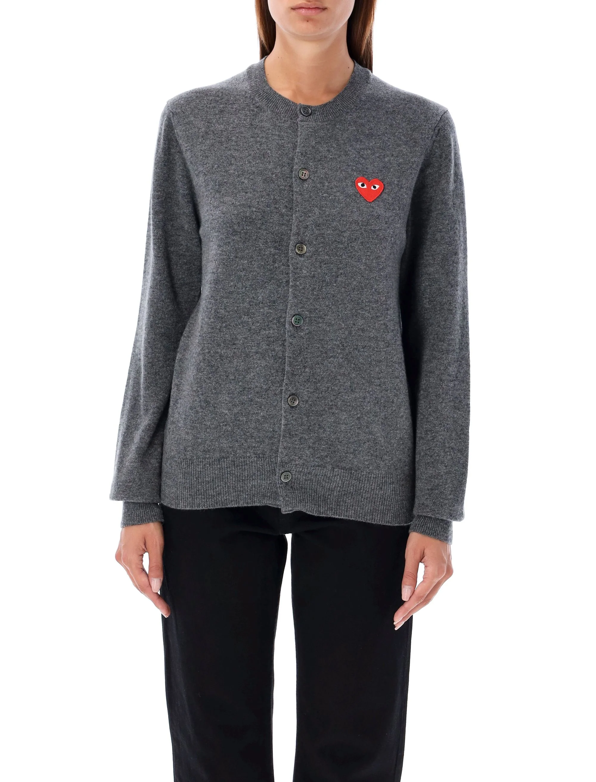 Comme Des Garcons Play Unisex Wool Cardigan with Iconic Heart Logo - Size S
