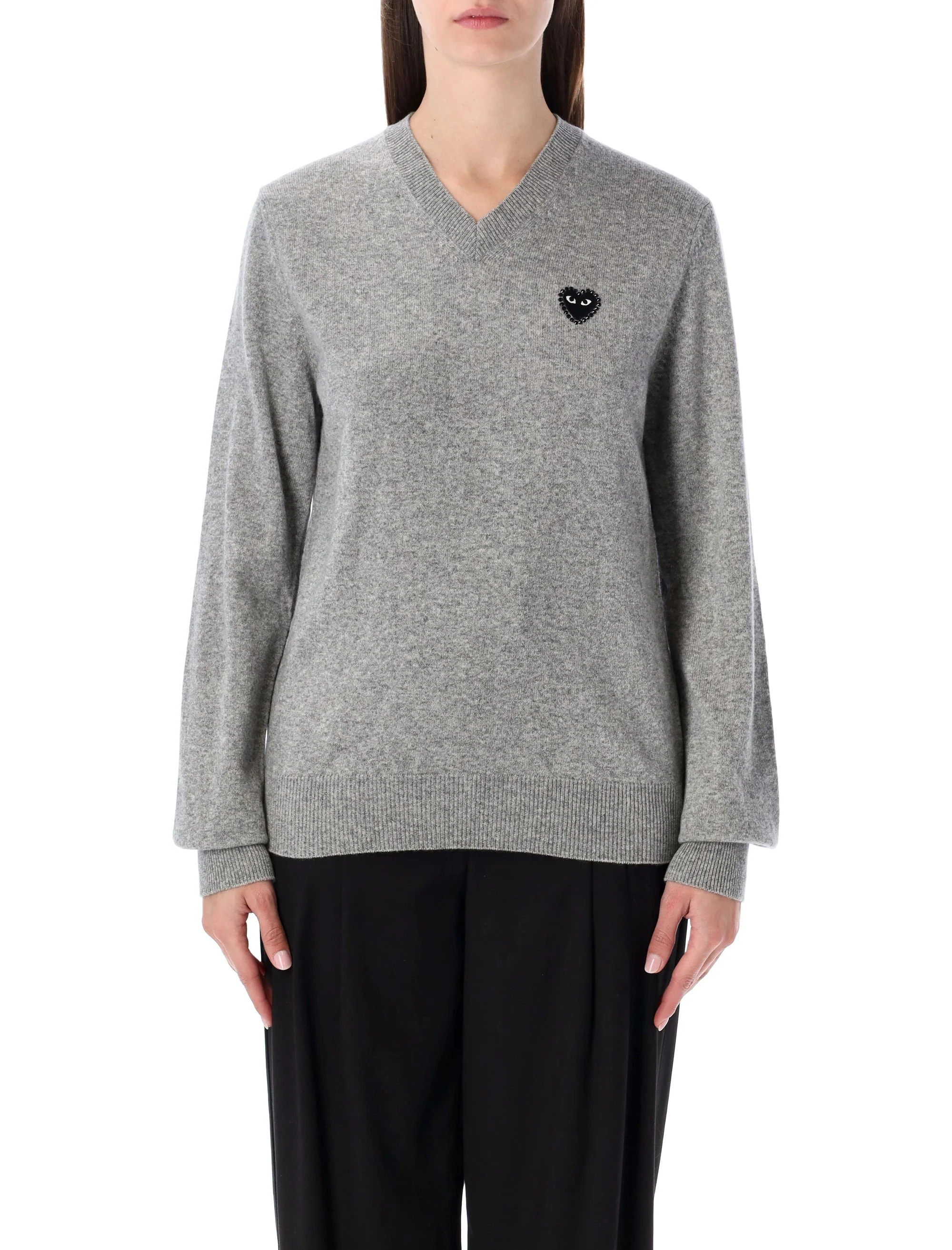 COMME DES GARCONS PLAY Wool V-neck Sweater with Heart and Crystals