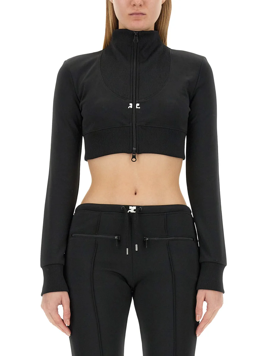 Courreges Logo-embroidered Cropped Zip-up Jacket