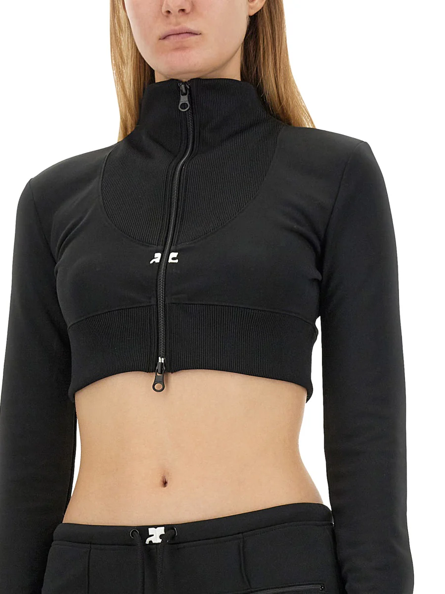 Courreges Logo-embroidered Cropped Zip-up Jacket - Image 4