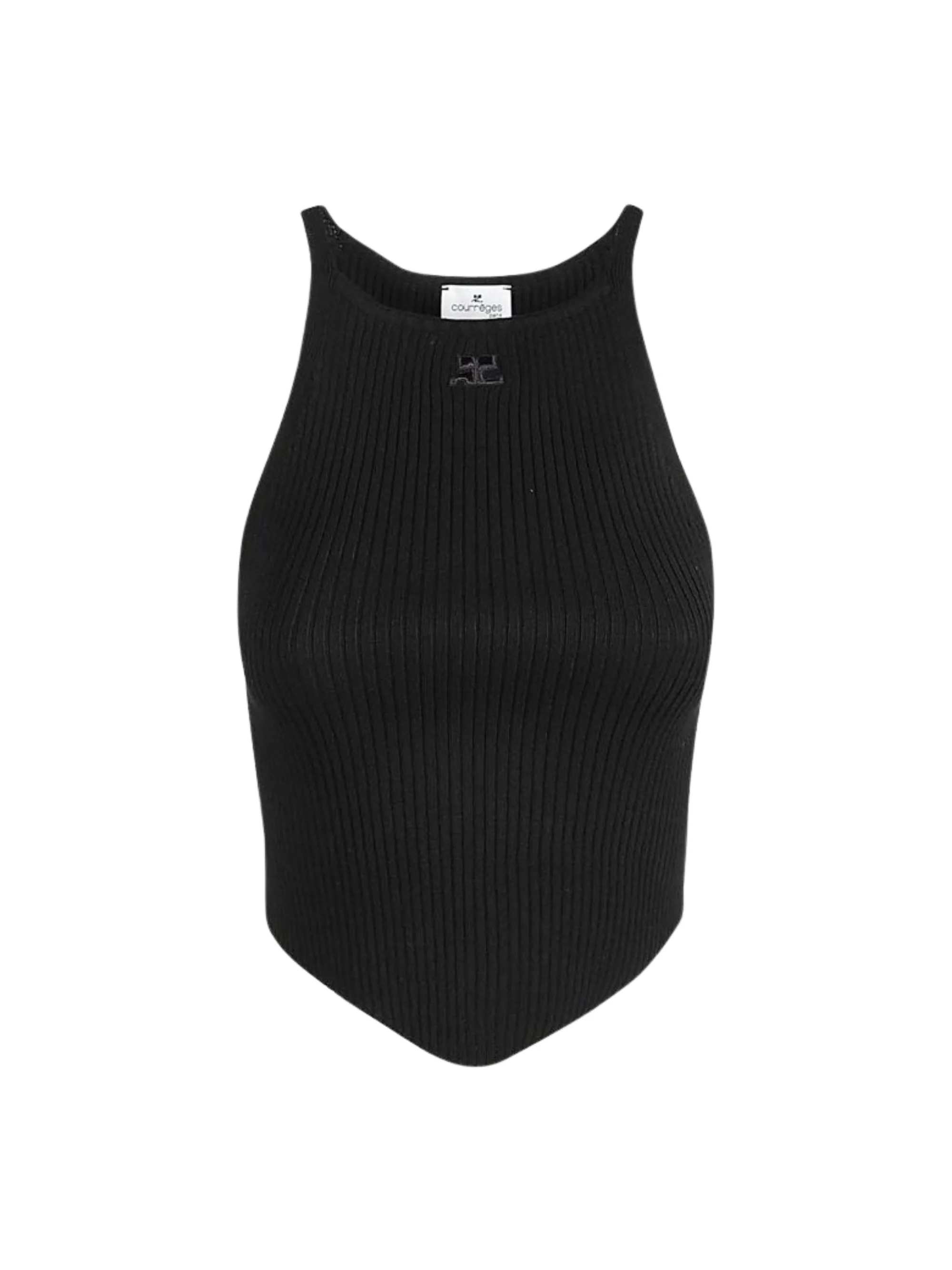 Courrèges Ribbed Mini Top with Pointed Hem and Embroidered Detail