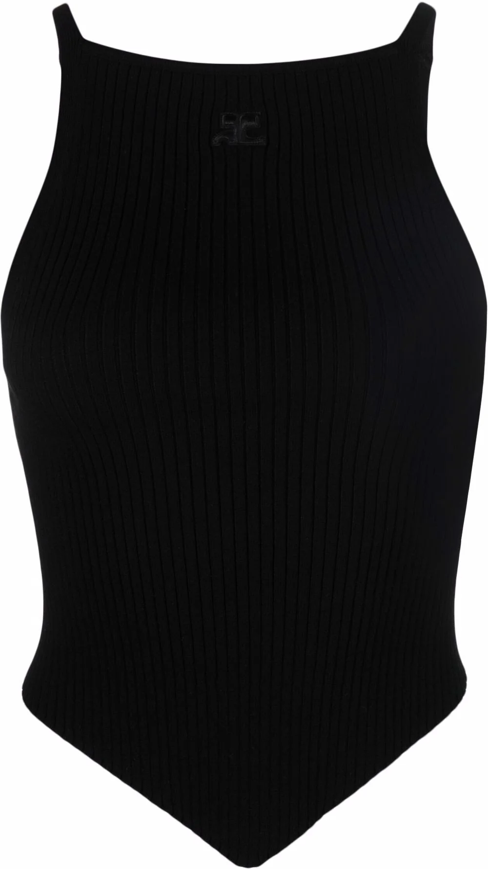Courrèges Ribbed Mini Top with Pointed Hem and Embroidered Detail - Image 2