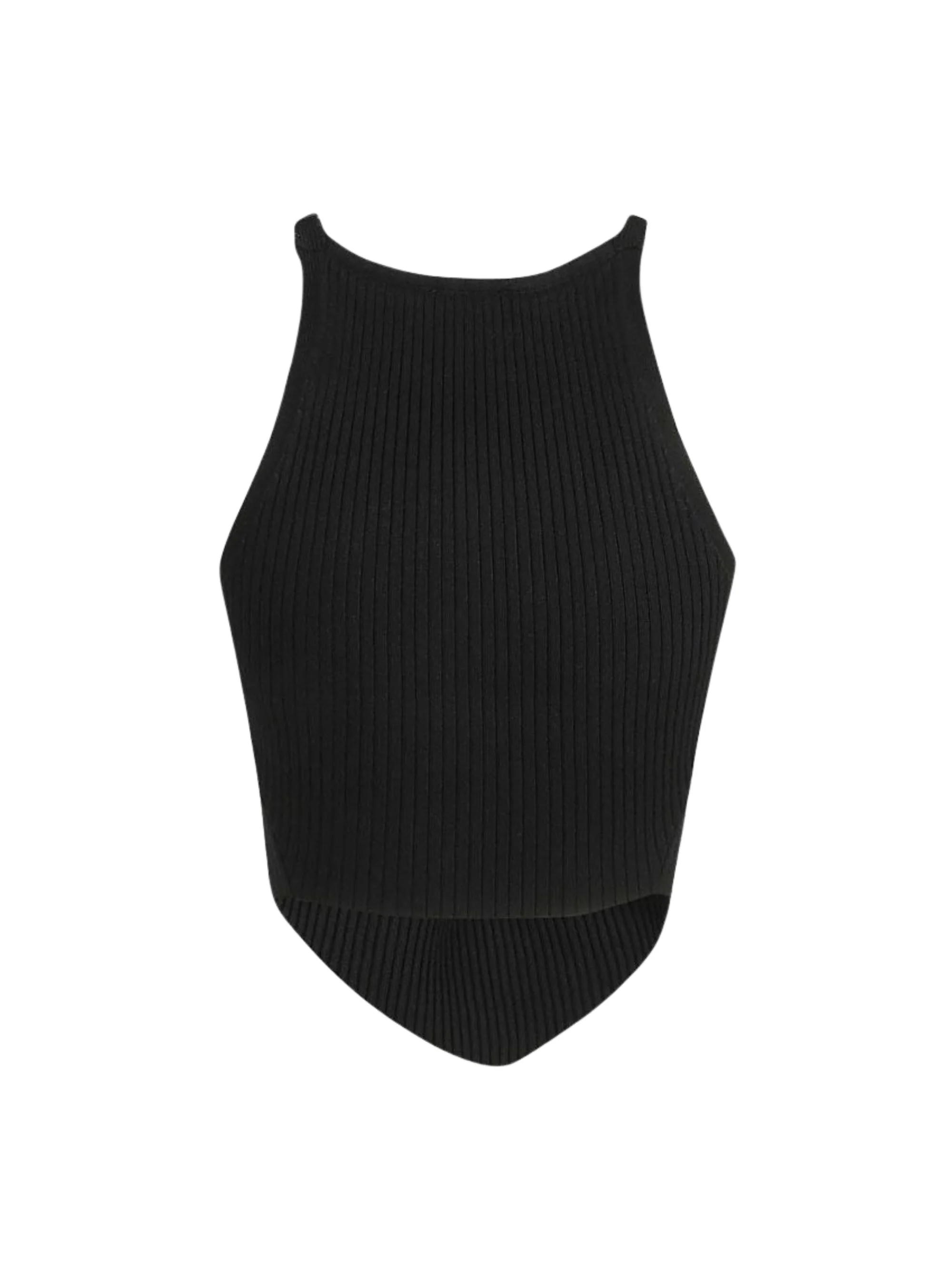 Courrèges Ribbed Mini Top with Pointed Hem and Embroidered Detail - Image 3