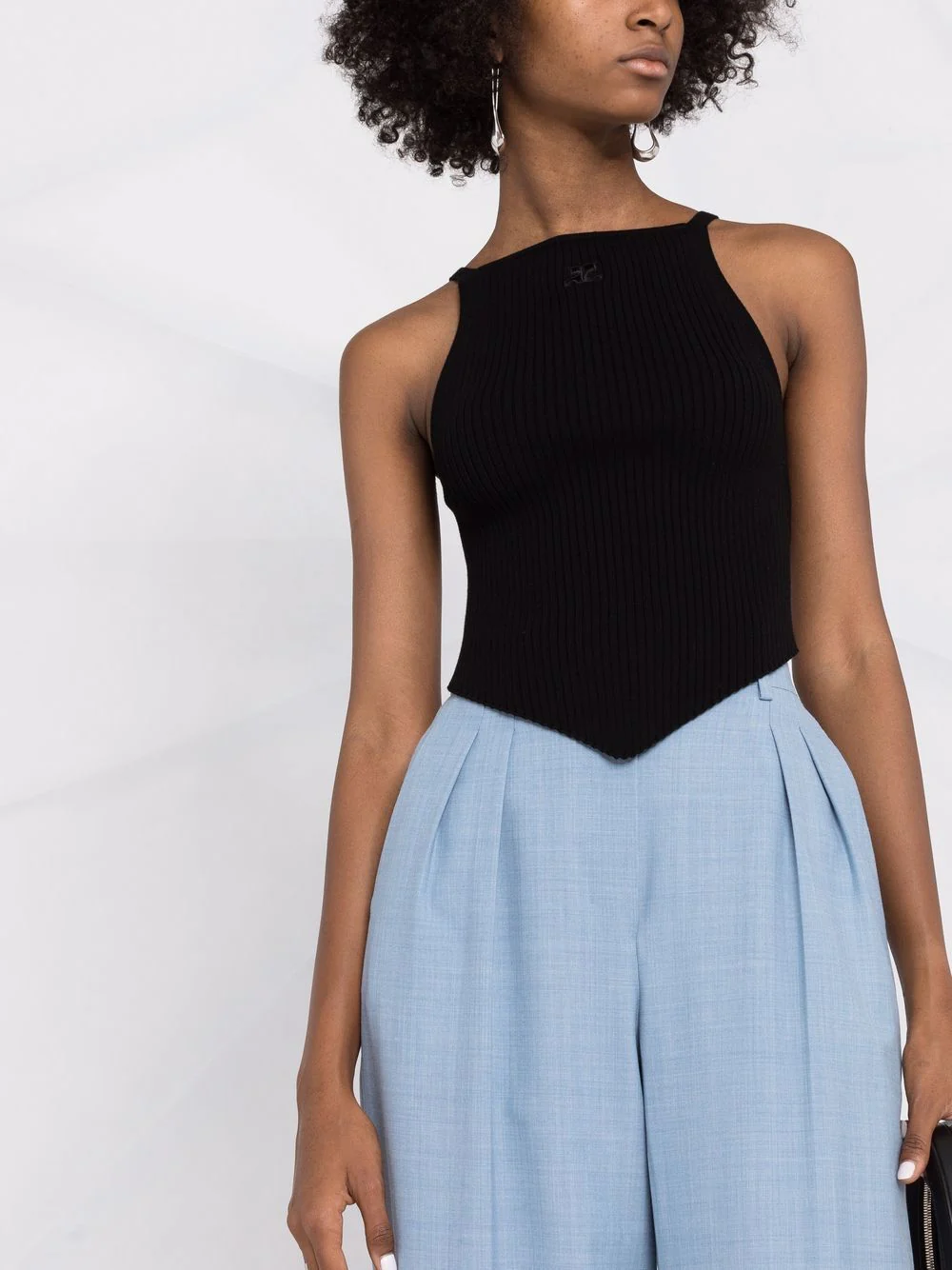 Courrèges Ribbed Mini Top with Pointed Hem and Embroidered Detail - Image 4