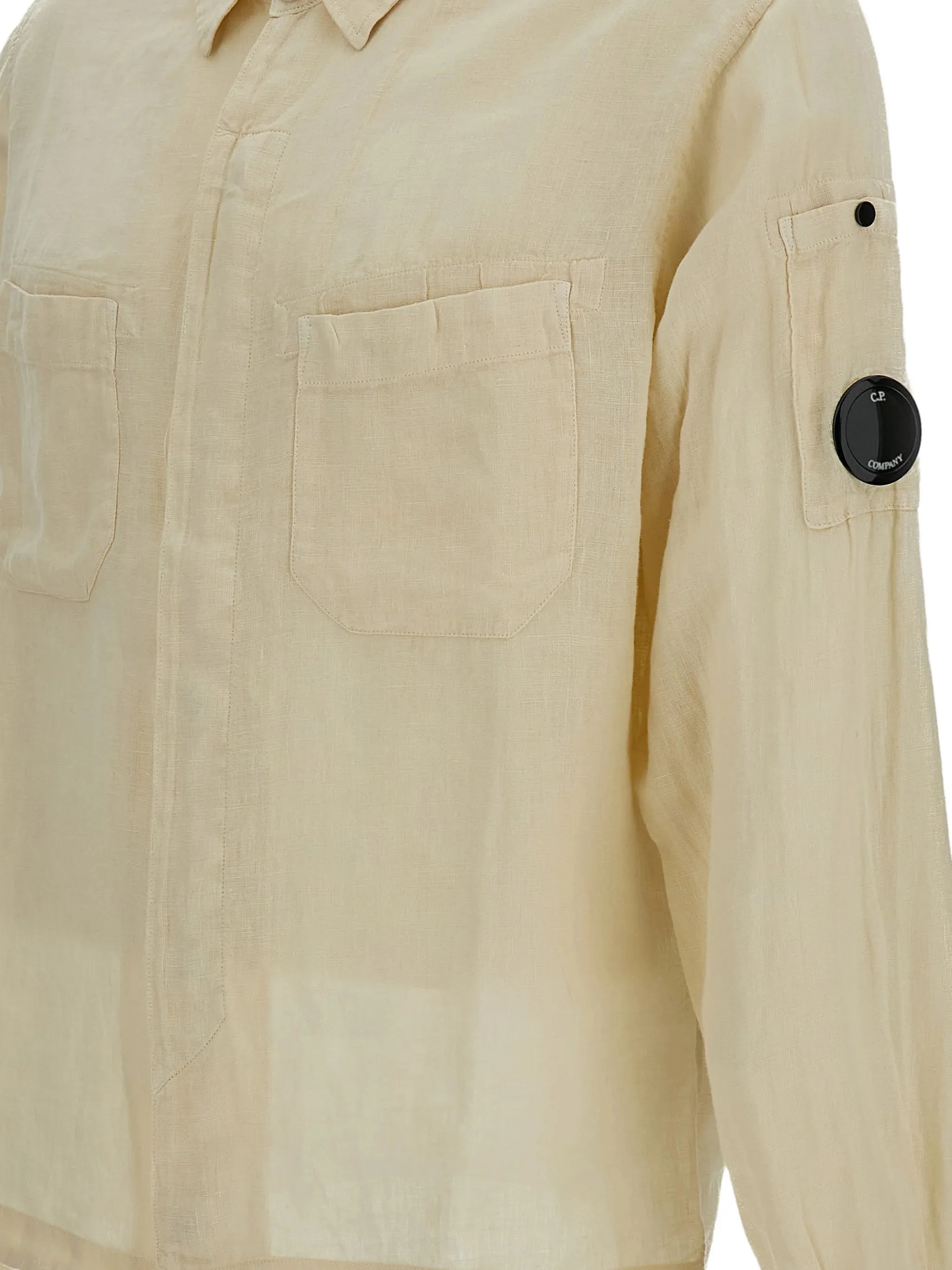 Cp Company Linen Long-Sleeved Shirt with Functional Pockets for Men - Image 3
