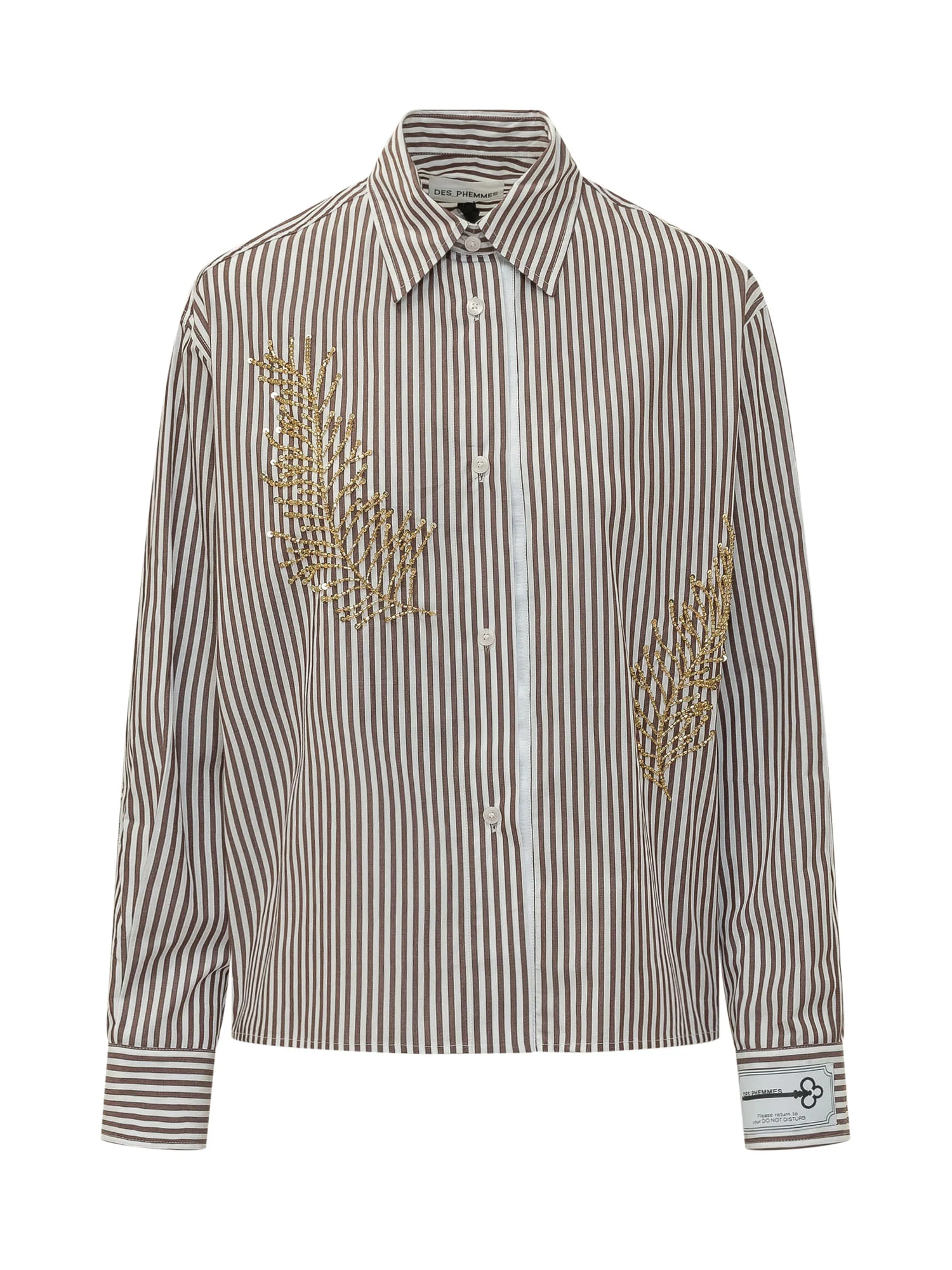 Des Phemmes Elegant Striped Shirt with Applied Embroidery