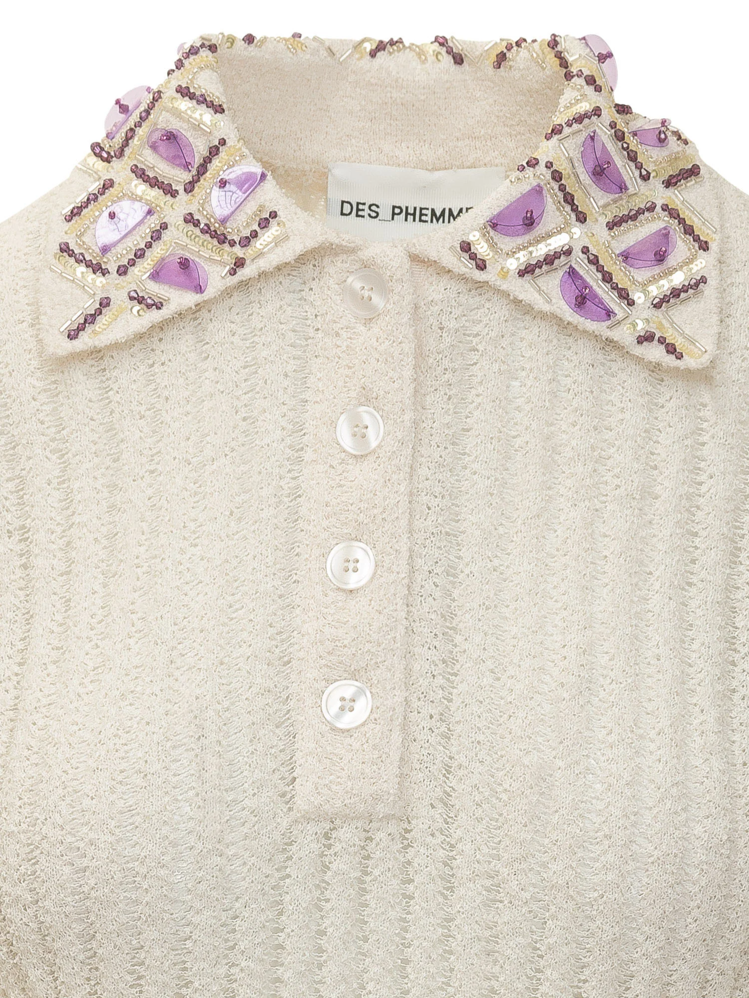 Des Phemmes Ribbed Polo with Buttons and Collar - Image 3
