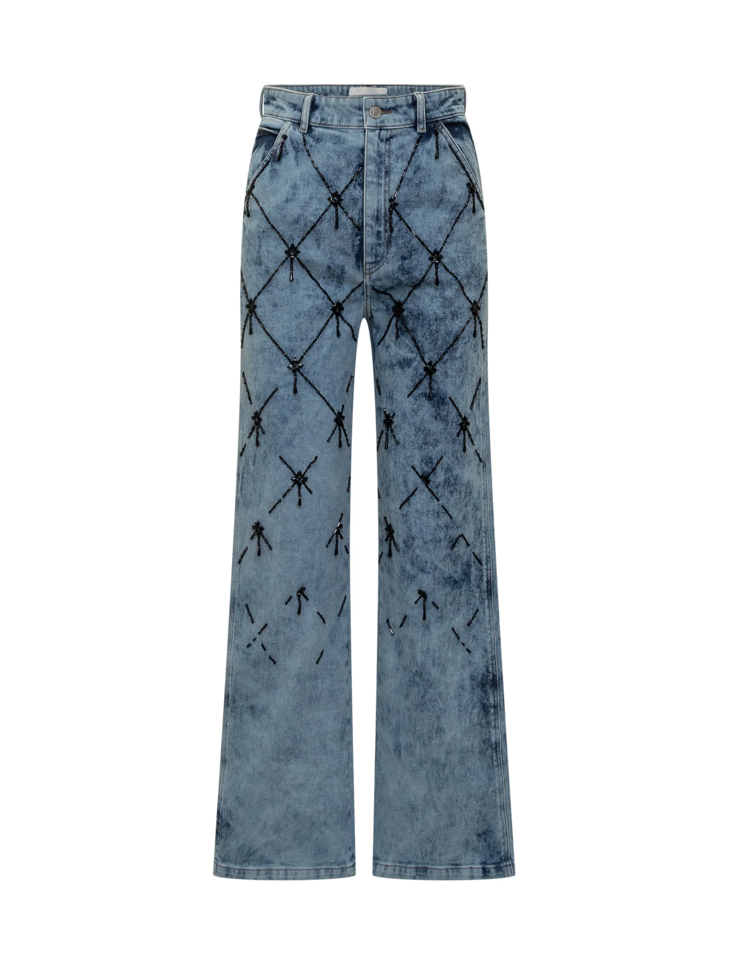 Des Phemmes Stylish High-Waisted Leg Jeans with Black Embroidery
