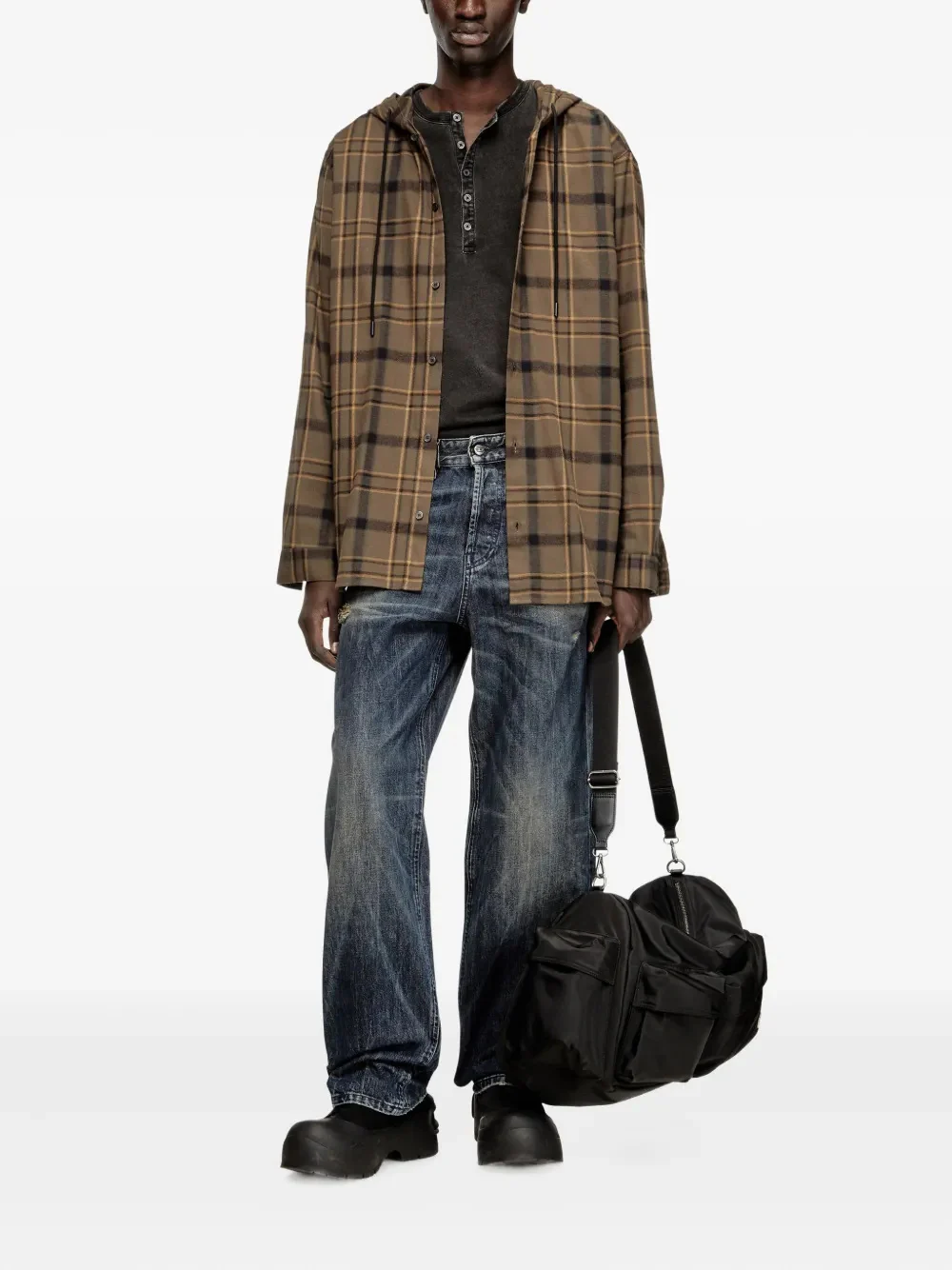 Diesel Adjustable Hooded Shirt with Distressed Logo - Size 46 - Image 2