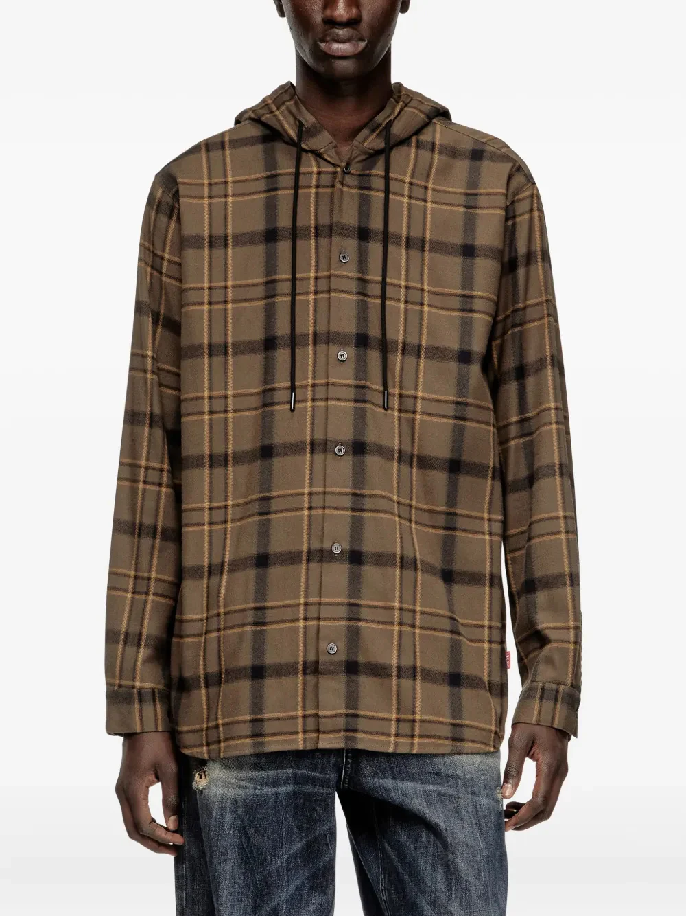 Diesel Adjustable Hooded Shirt with Distressed Logo - Size 46 - Image 3