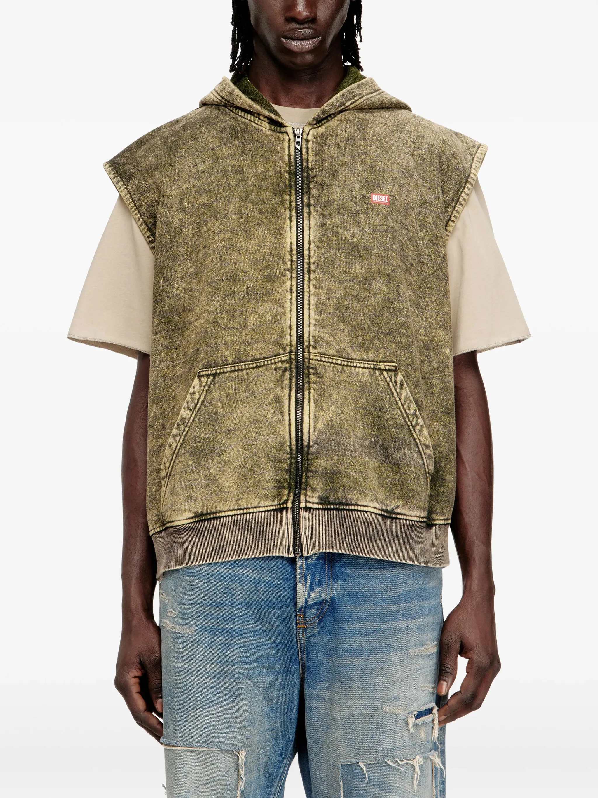 Diesel Men's ReThexed Fit Sleeveless Hoodie with Zip Closure - Image 3