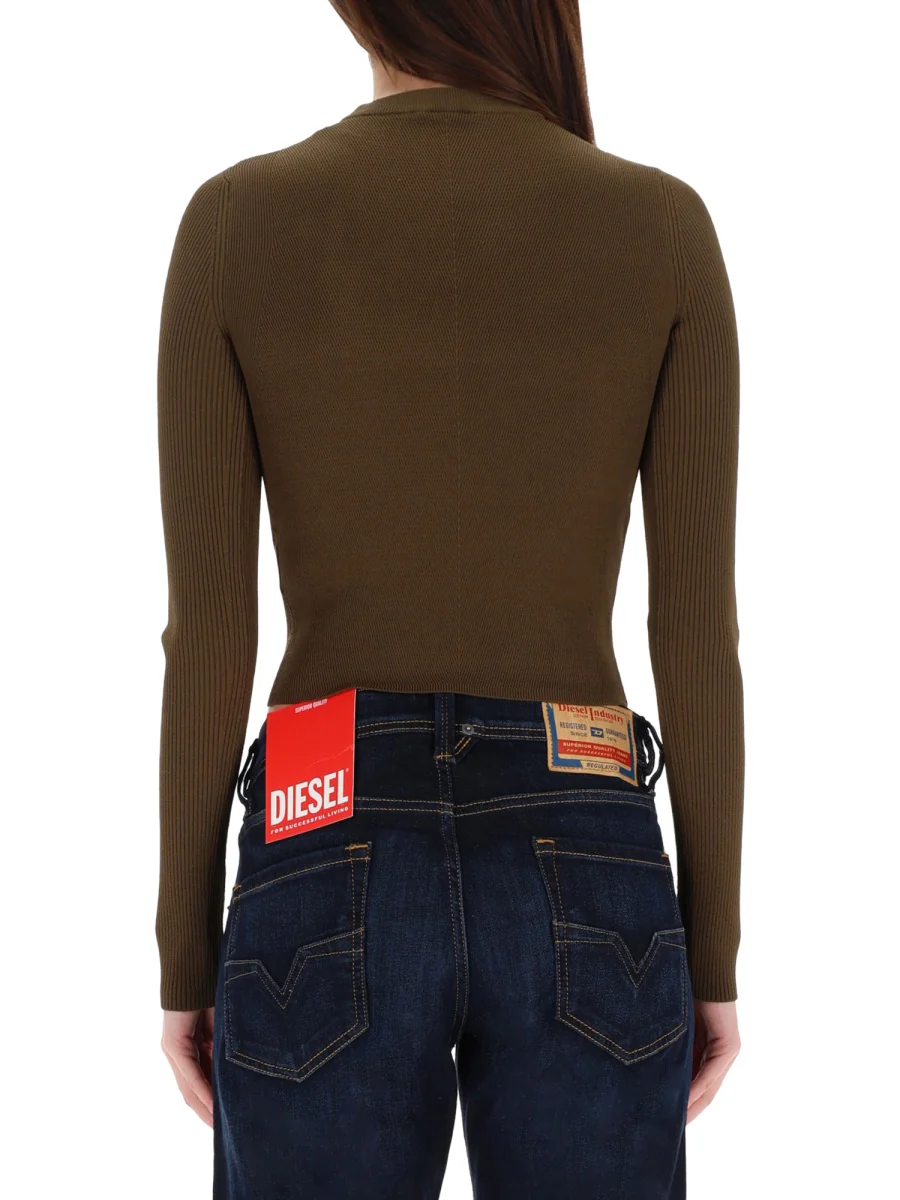 DIESEL Rib-knit Viscose-blend Top with Oval D - Image 3