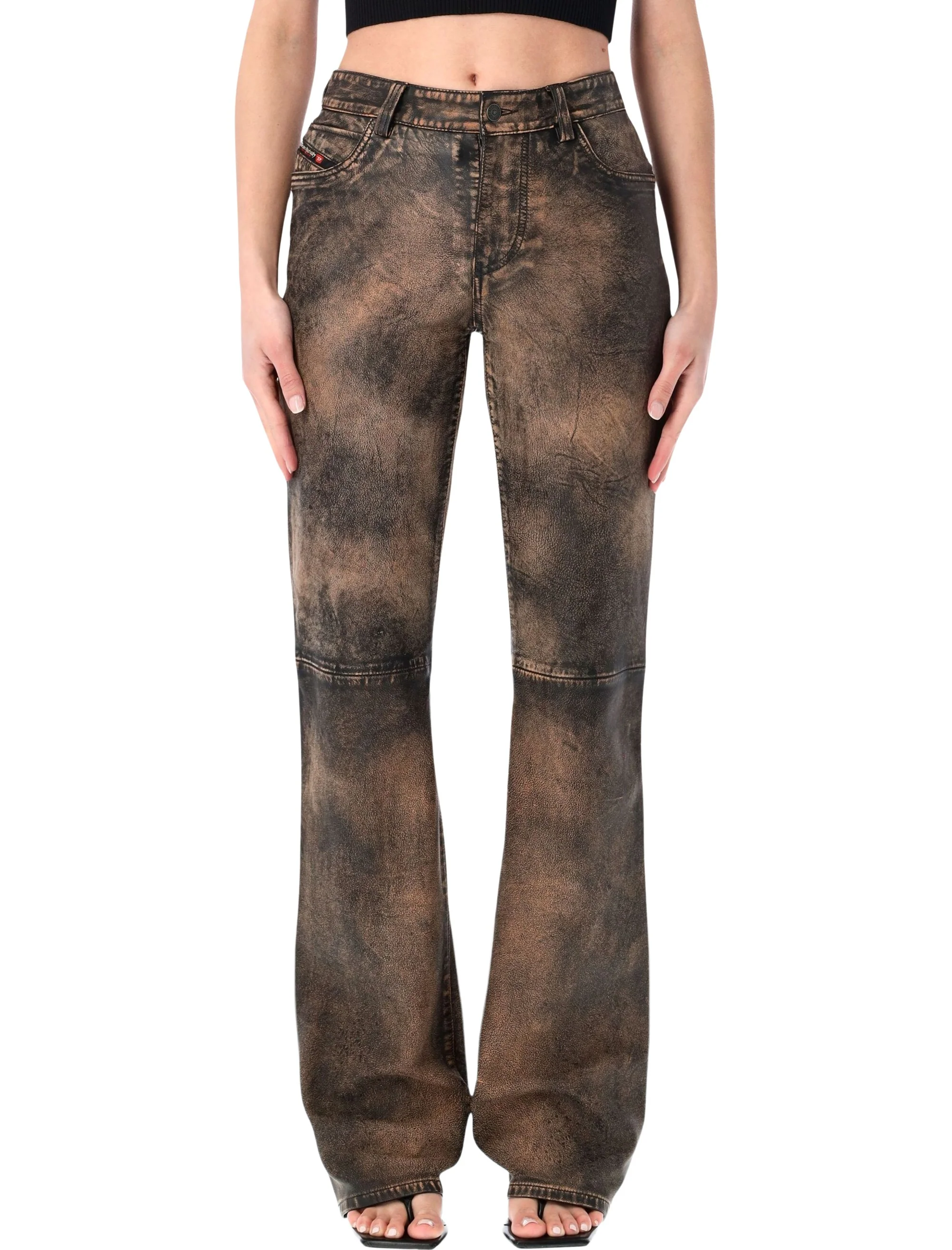Diesel Women's Distressed Hand-Brushed Leather Trousers