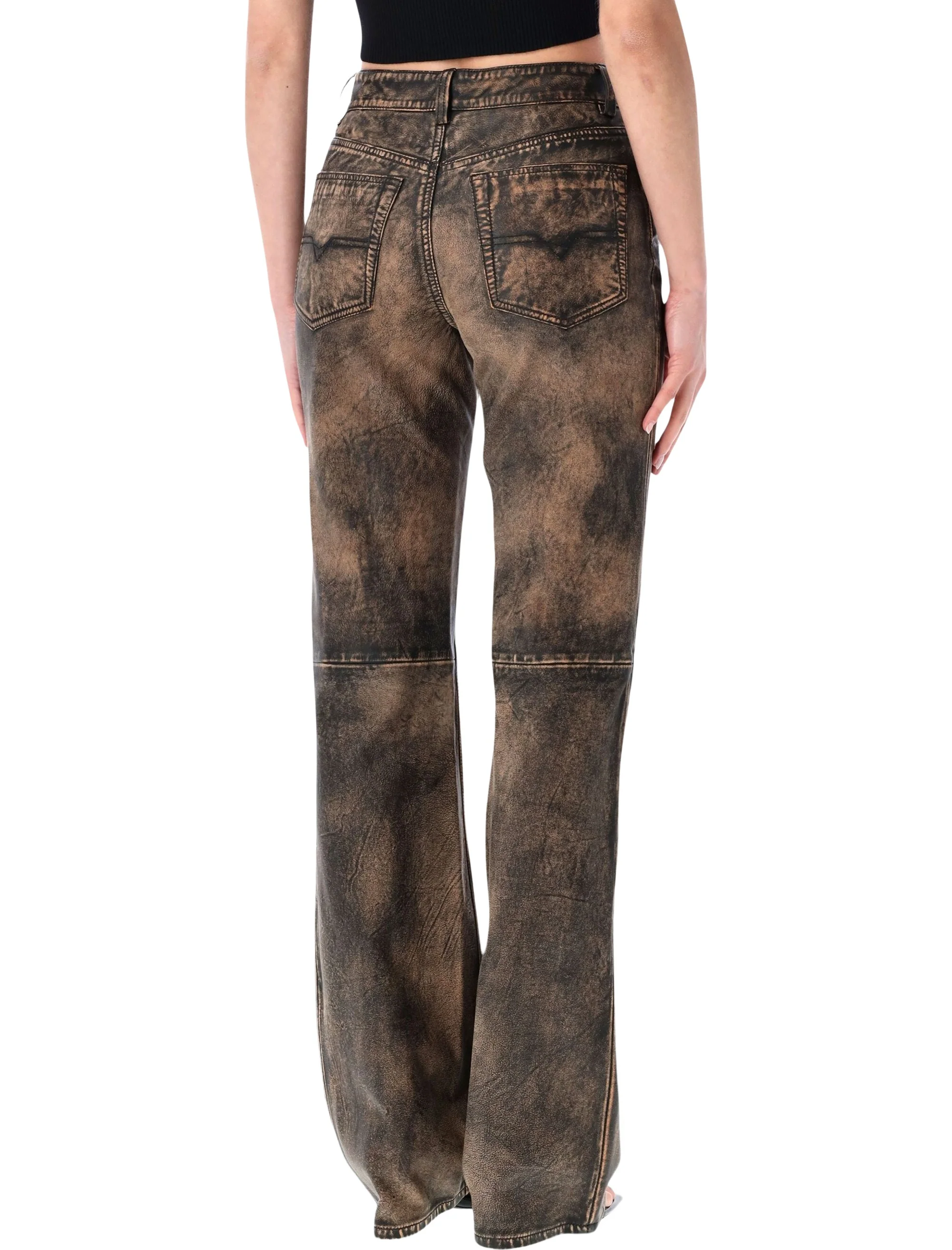 Diesel Women's Distressed Hand-Brushed Leather Trousers - Image 2