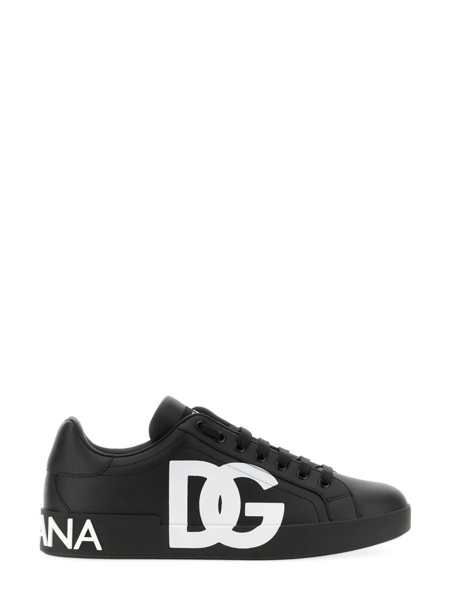 DOLCE & GABBANA Calfskin Nappa Portofino Sneakers with DG Logo Print for Men - Image 3