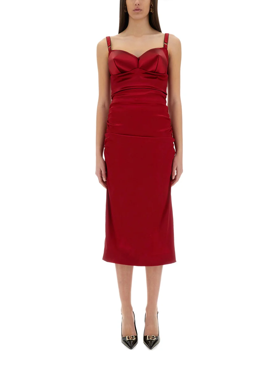 DOLCE & GABBANA Draped Satin Calf-length Dress with Conical Cups - Image 6