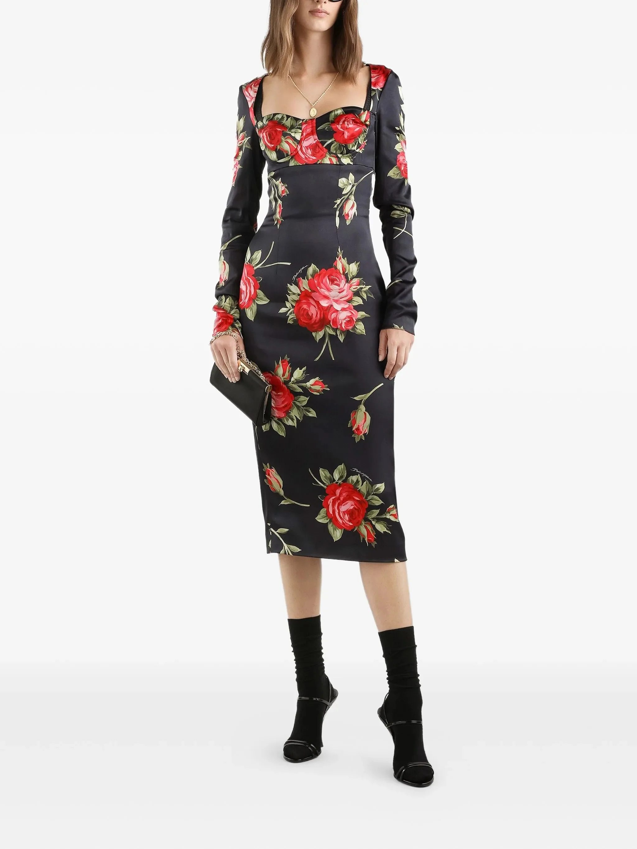 Dolce & Gabbana Floral Print Dress with Front Bra and Center Back Slit - Size 40 - Image 2