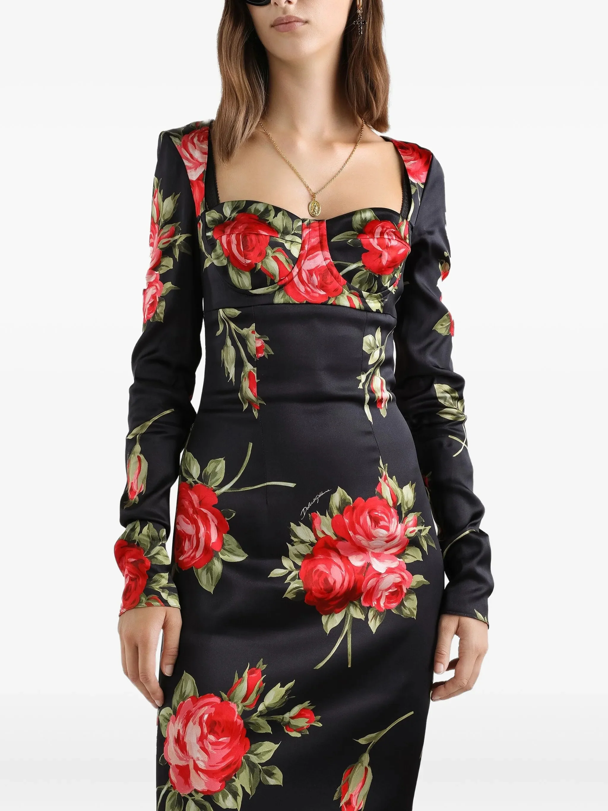 Dolce & Gabbana Floral Print Dress with Front Bra and Center Back Slit - Size 40 - Image 4