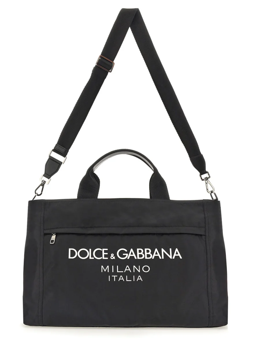 DOLCE & GABBANA Nylon Holdall with Rubberized Logo - Image 3