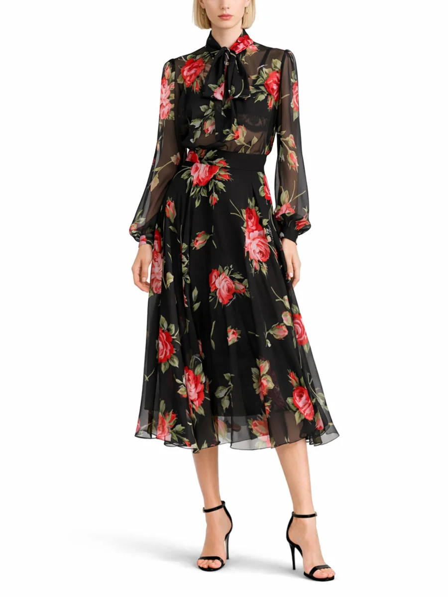 DOLCE & GABBANA Rose Bouquet-Print Chiffon Top