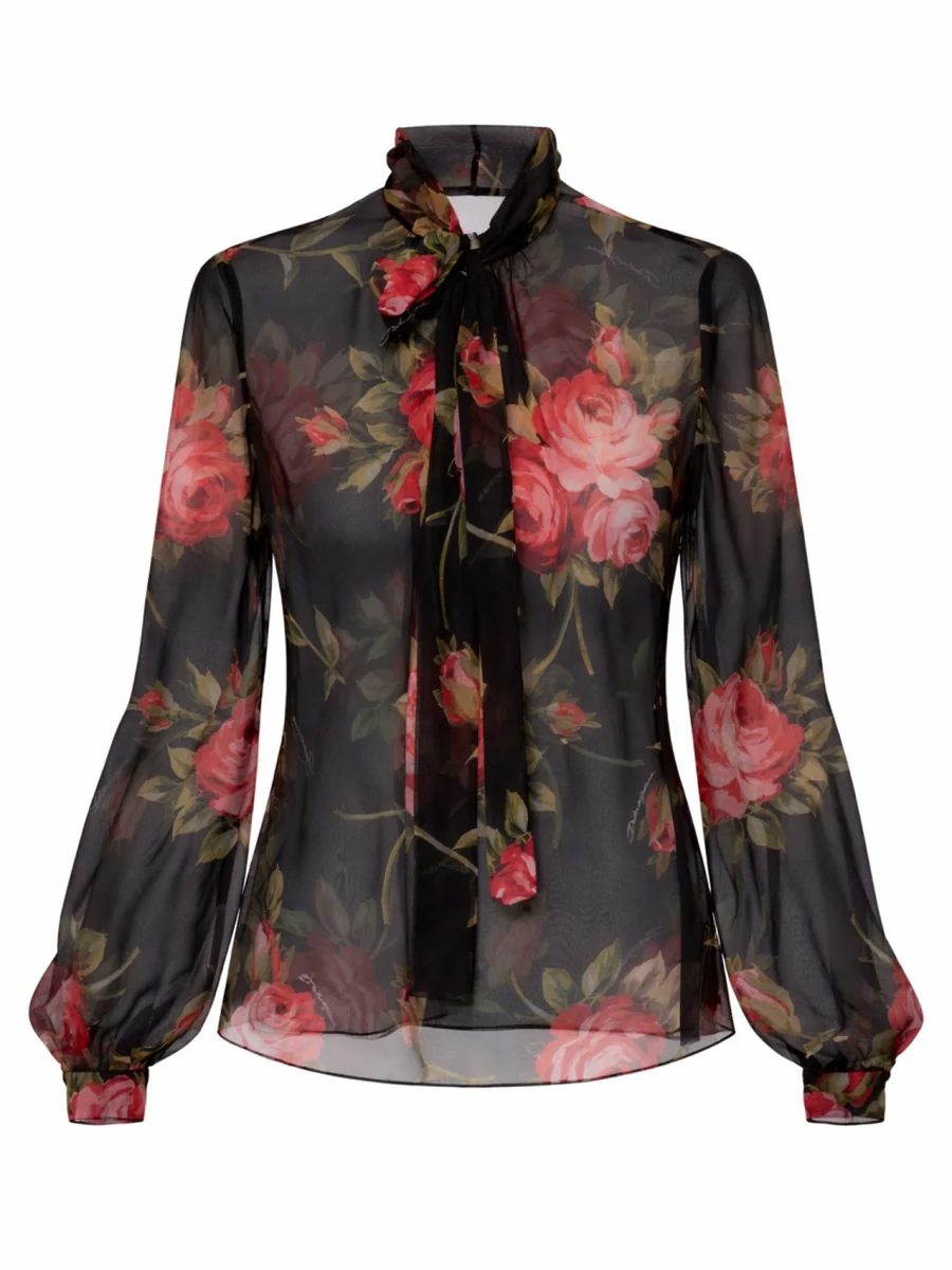 DOLCE & GABBANA Rose Bouquet-Print Chiffon Top - Image 2