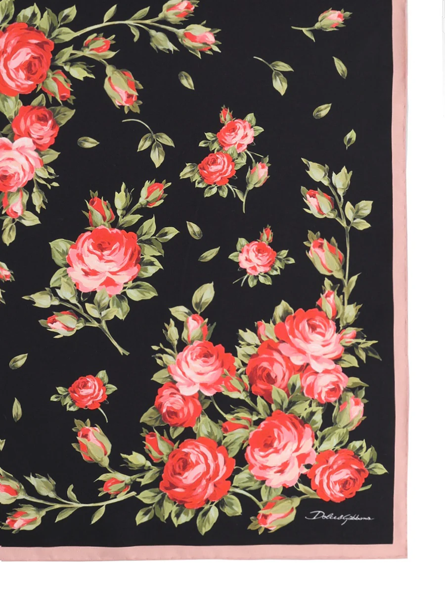 DOLCE & GABBANA Rose Bouquet-print Silk Twill Scarf 50x50