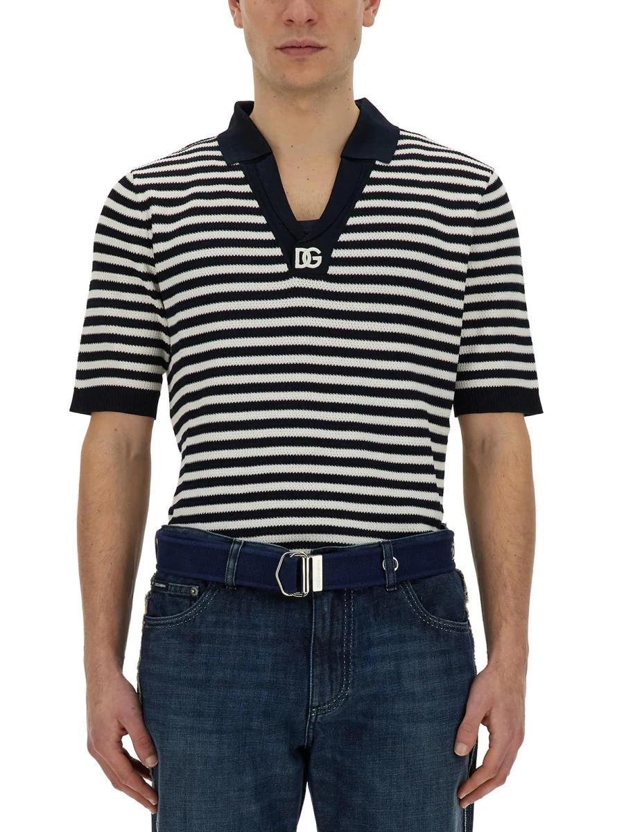 DOLCE & GABBANA Silk Polo-shirt with Logo Embroidery for Men
