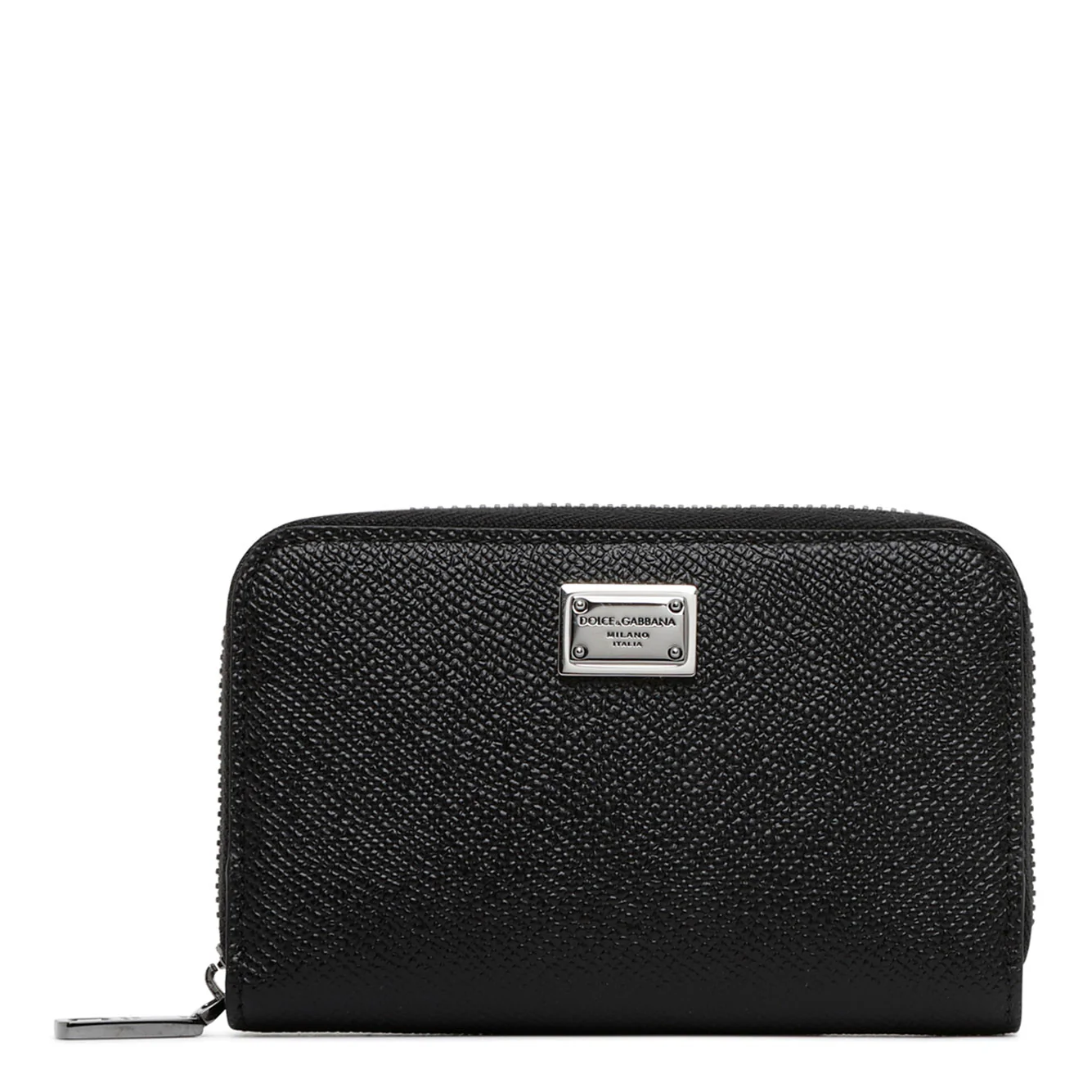 DOLCE & GABBANA Small Calfskin Zip-around Wallet with Logo Tag for Men