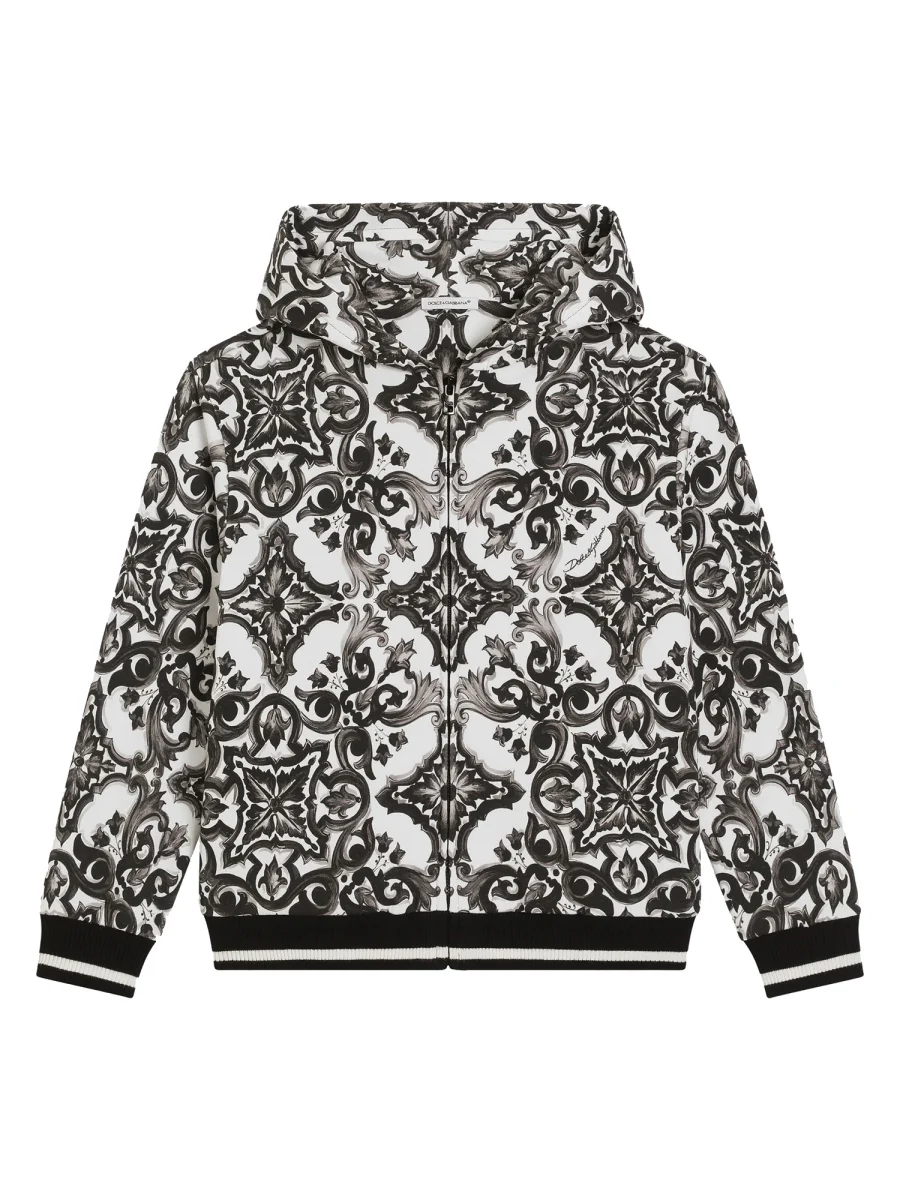 DOLCE & GABBANA Zip-up Hoodie with Majolica Print