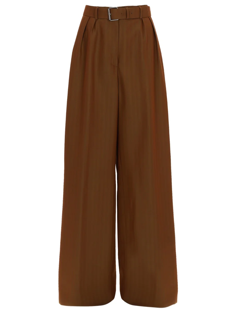 DRIES VAN NOTEN Belted Striped Wool-blend Wide-leg Pants