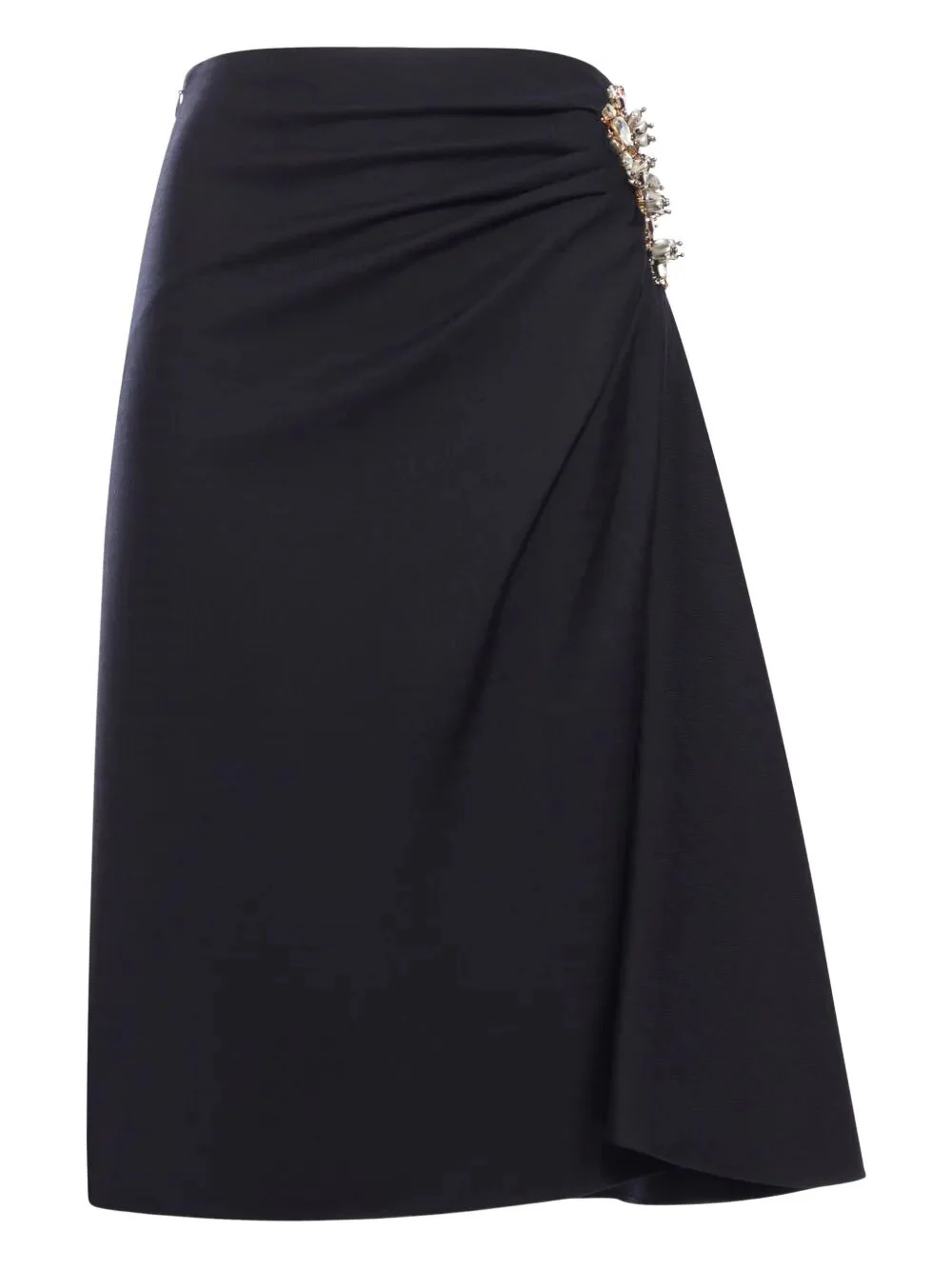 DRIES VAN NOTEN Wool Skirt with Rhinestone Application on the Side and Draping on the Front
