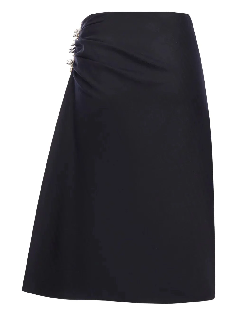 DRIES VAN NOTEN Wool Skirt with Rhinestone Application on the Side and Draping on the Front - Image 2