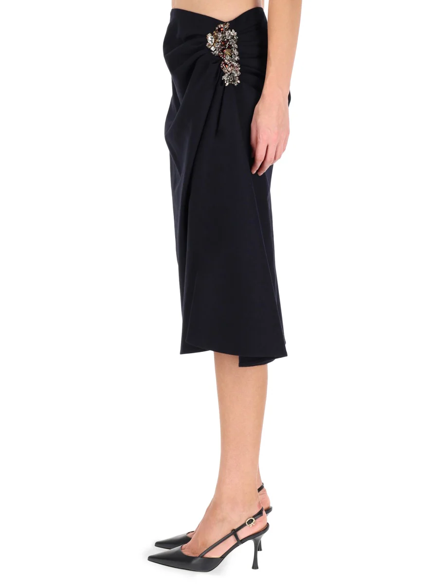 DRIES VAN NOTEN Wool Skirt with Rhinestone Application on the Side and Draping on the Front - Image 5
