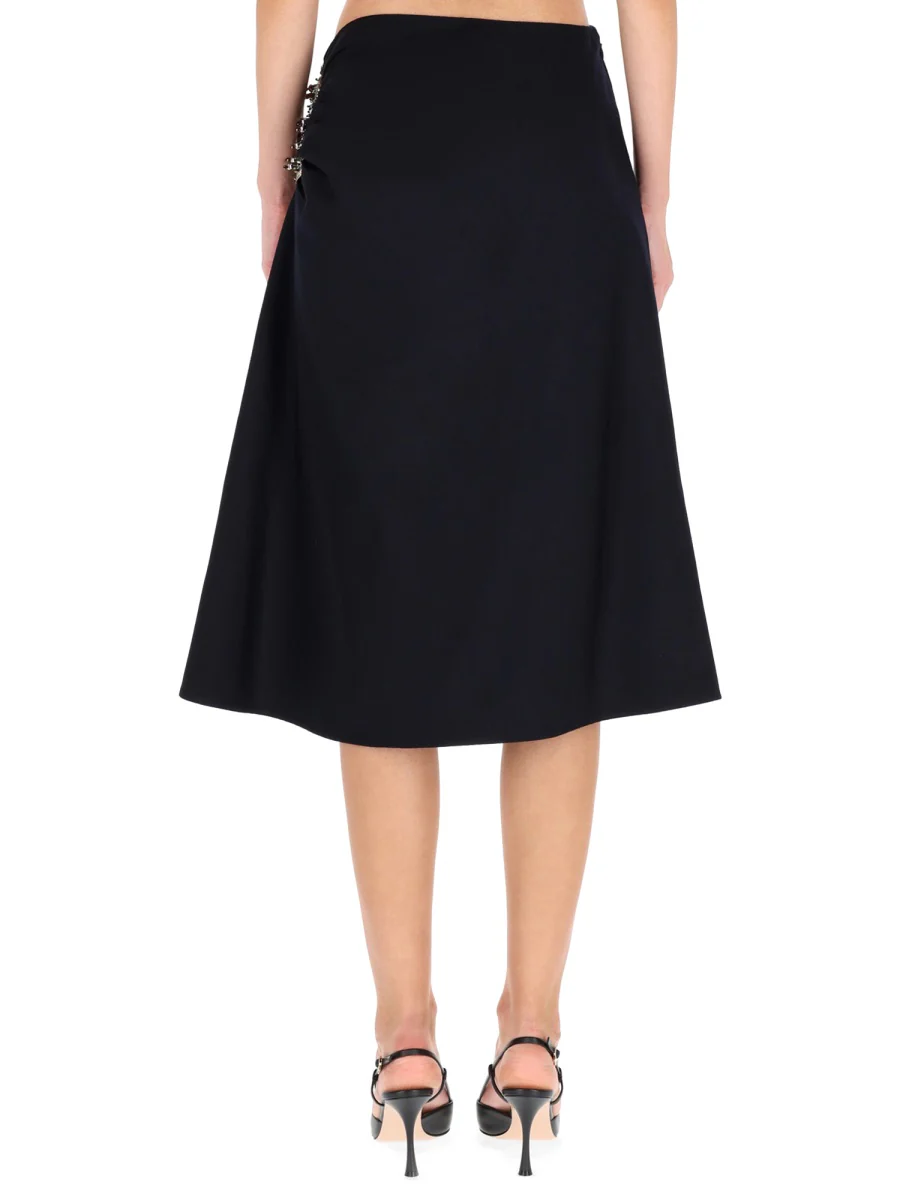 DRIES VAN NOTEN Wool Skirt with Rhinestone Application on the Side and Draping on the Front - Image 6