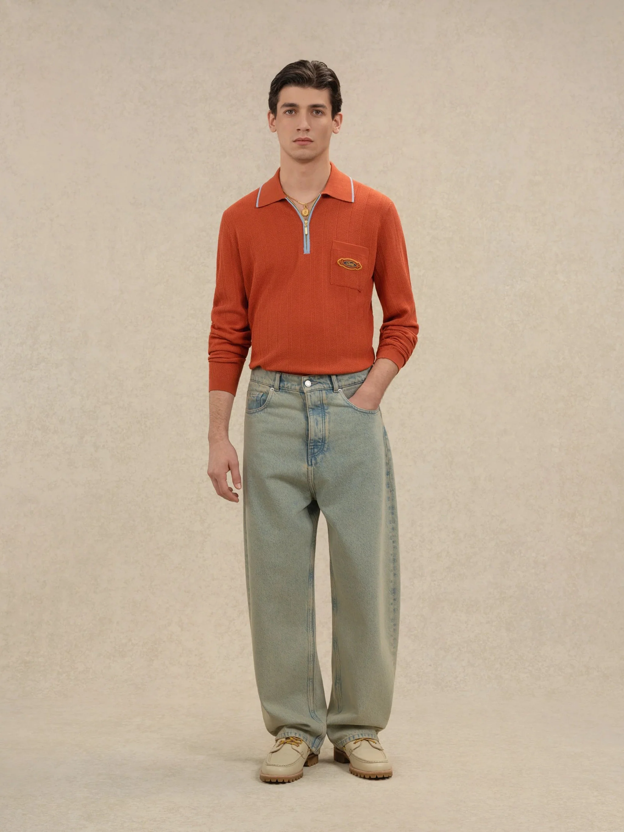 Drole De Monsieur Long-sleeved Polo Shirt with Half-Zip Closure for Men - Image 2