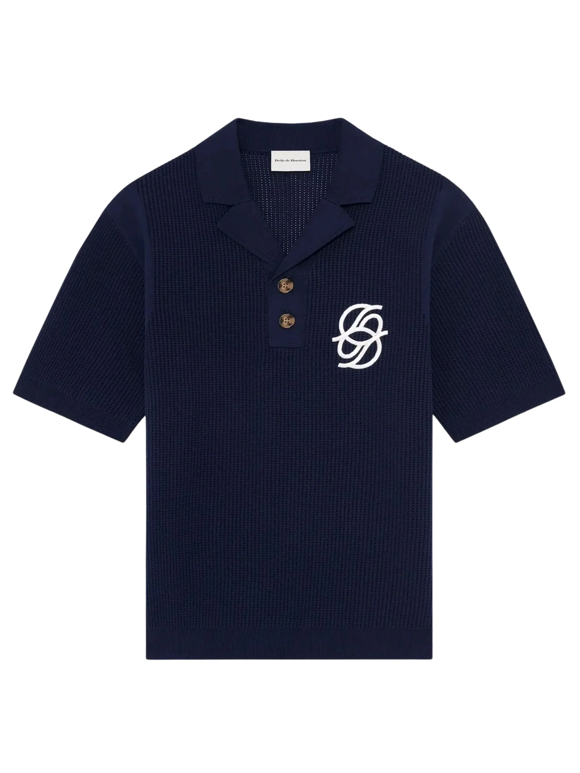 Drole De Monsieur Monogramme Open Weave Polo