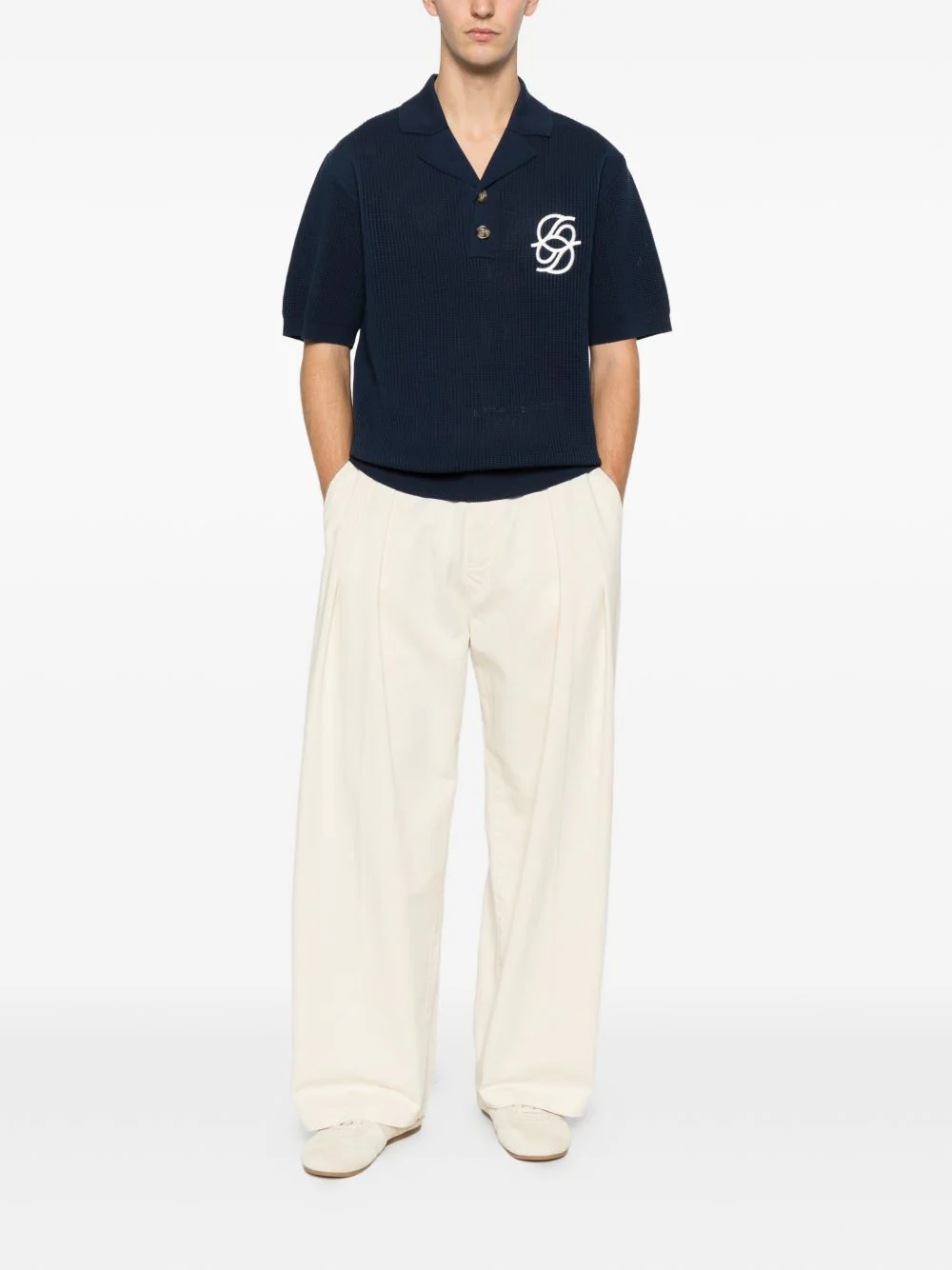 Drole De Monsieur Monogramme Open Weave Polo - Image 2