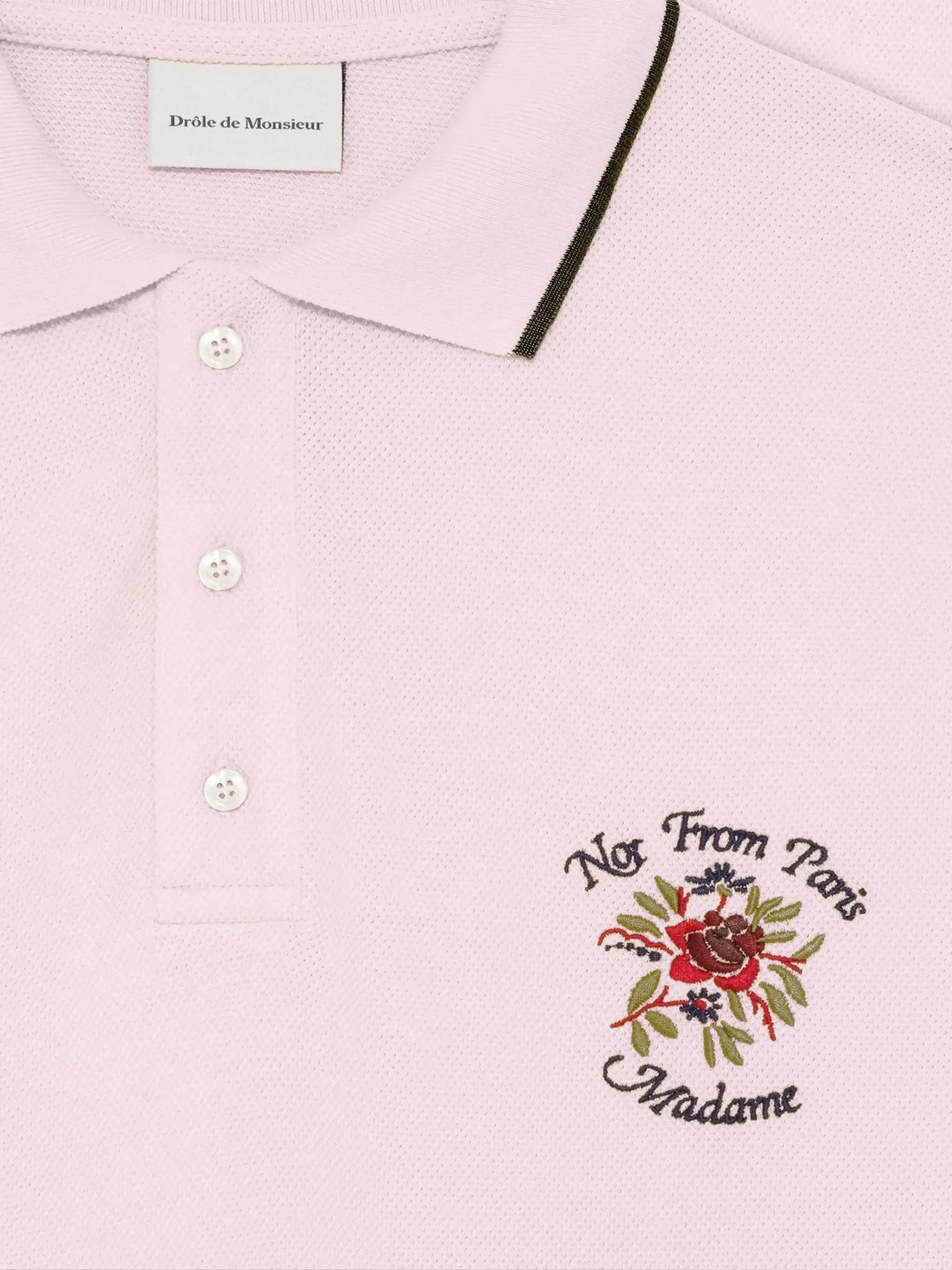 Drole De Monsieur Short-Sleeved Polo Shirt in Size M with Contrasting Hems - Image 2