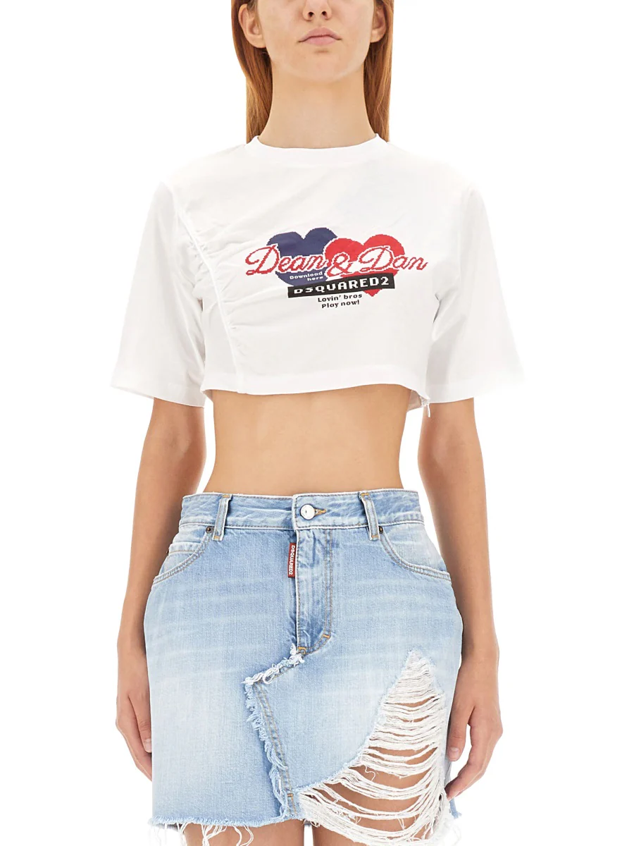 DSQUARED Gathered Cropped T-shirt