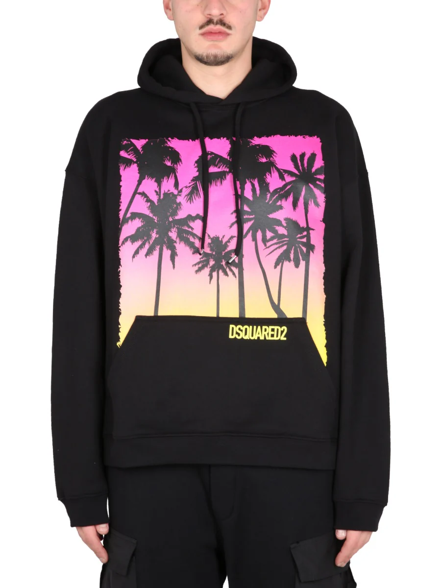 DSQUARED Palm-tree Print Cotton Hoodie