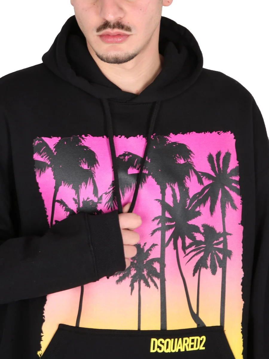 DSQUARED Palm-tree Print Cotton Hoodie - Image 4