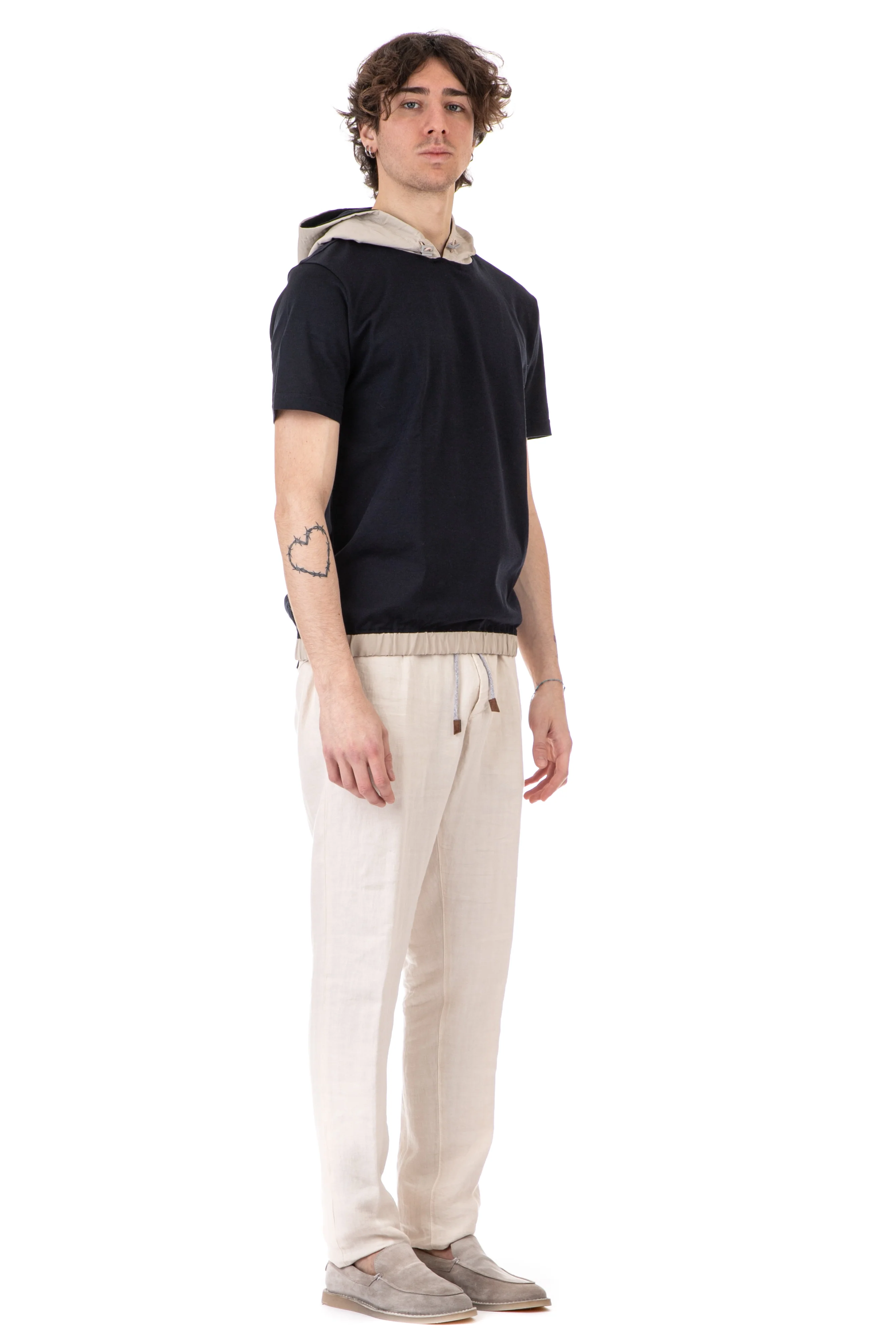 Eleventy Bi-Material Hooded T-Shirt for Men - Image 2
