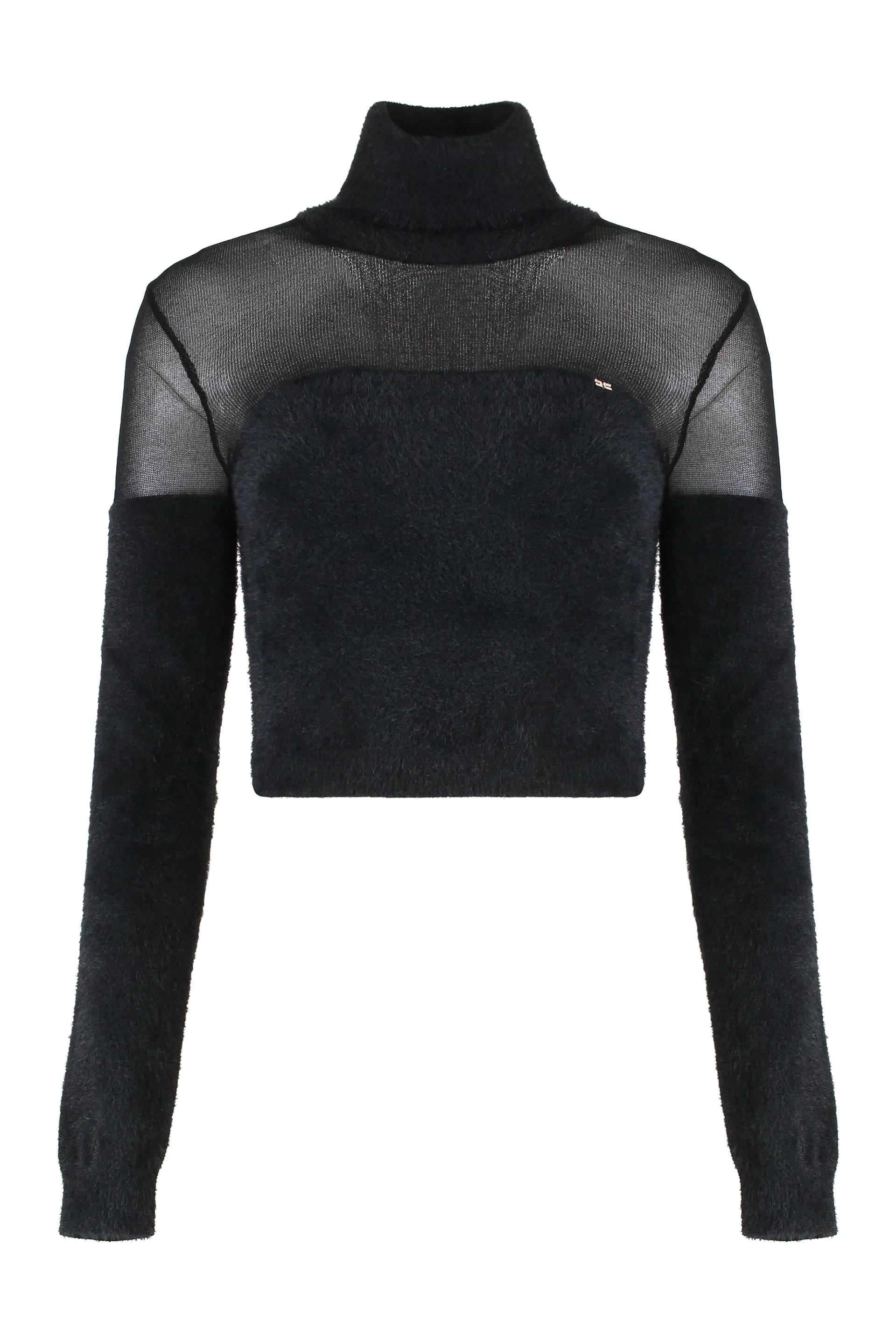 Elisabetta Franchi Cropped Turtleneck Sweater with Logo Detail
