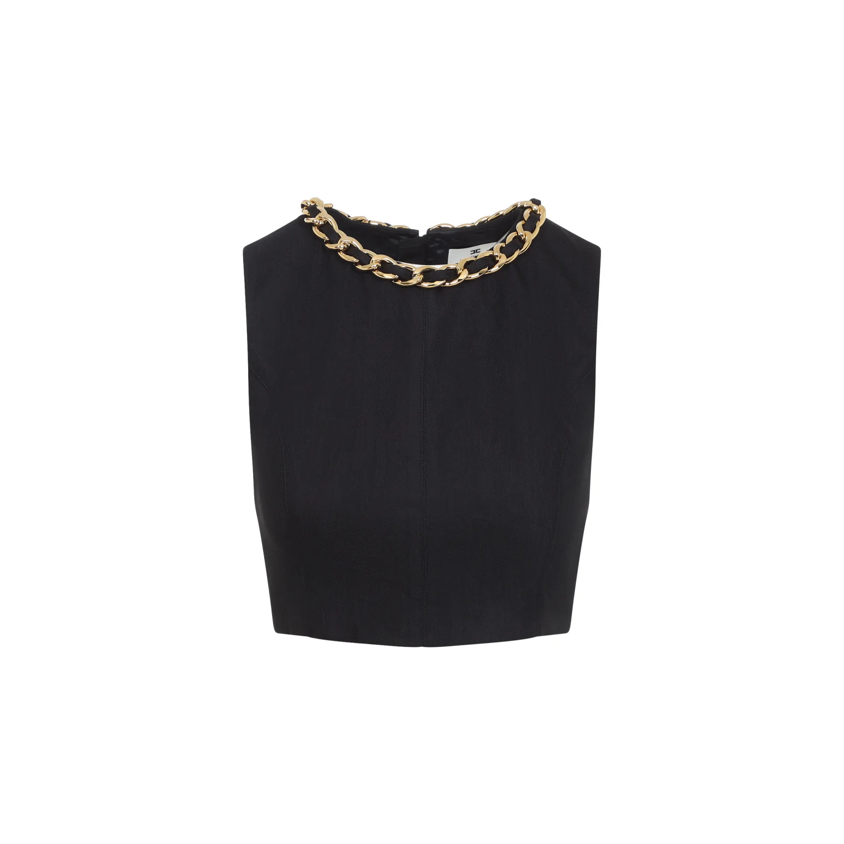 Elisabetta Franchi Linen-blend Top with Jewel Chain - Image 2