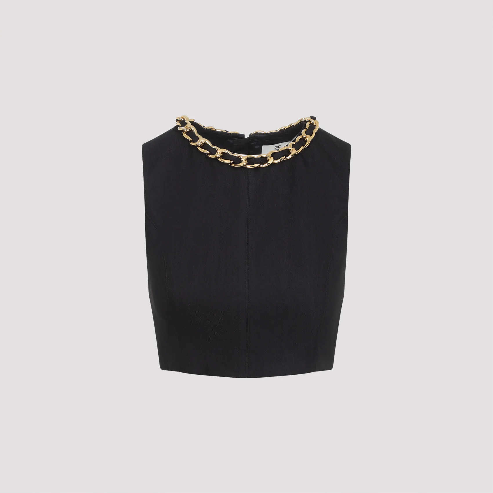 Elisabetta Franchi Linen-blend Top with Jewel Chain - Image 3