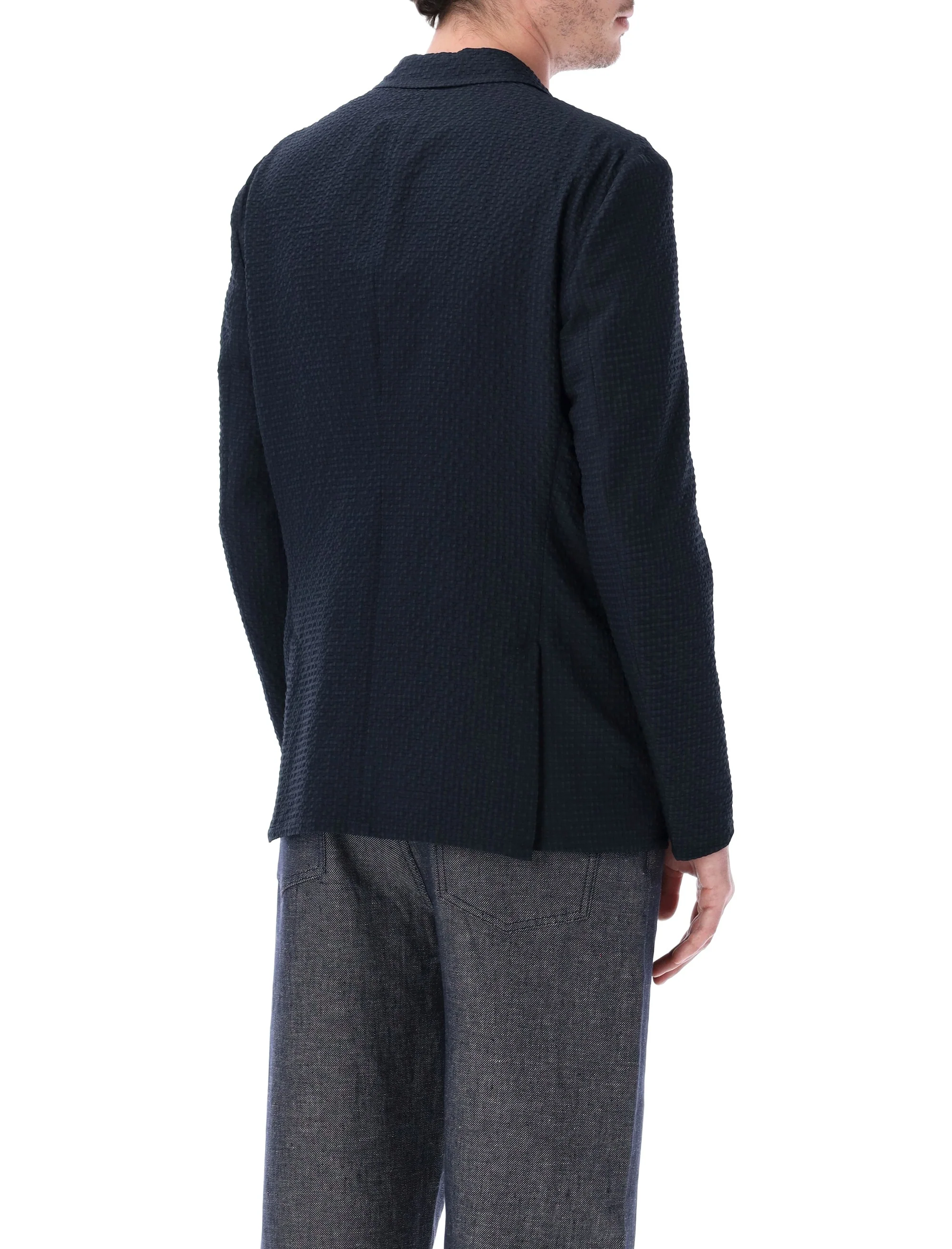 Emporio Armani Giacca Monopetto in Seersucker Tecnico Con Scollo Rever - Image 2