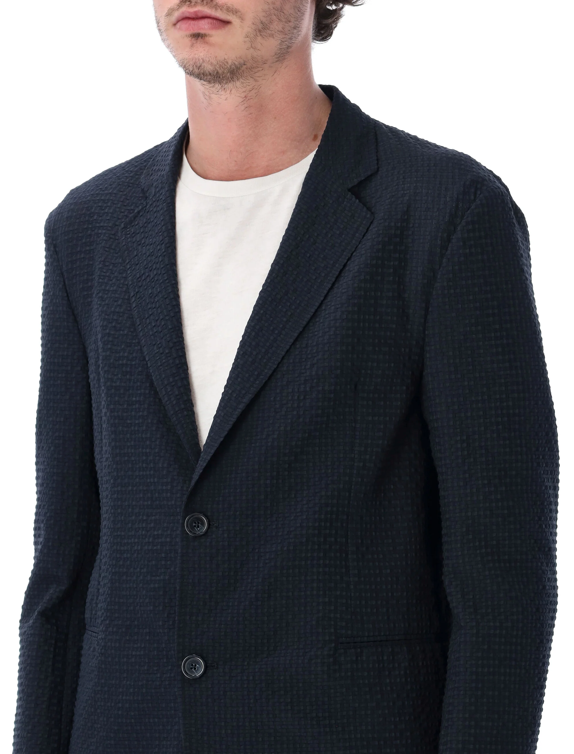 Emporio Armani Giacca Monopetto in Seersucker Tecnico Con Scollo Rever - Image 3