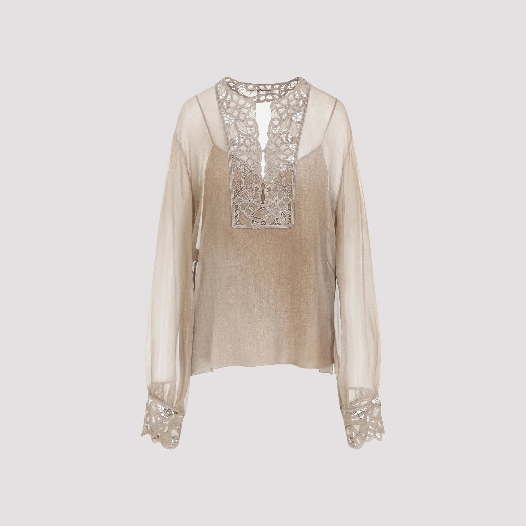 ERMANNO SCERVINO Pure Silk Blouse with Floral Cutwork